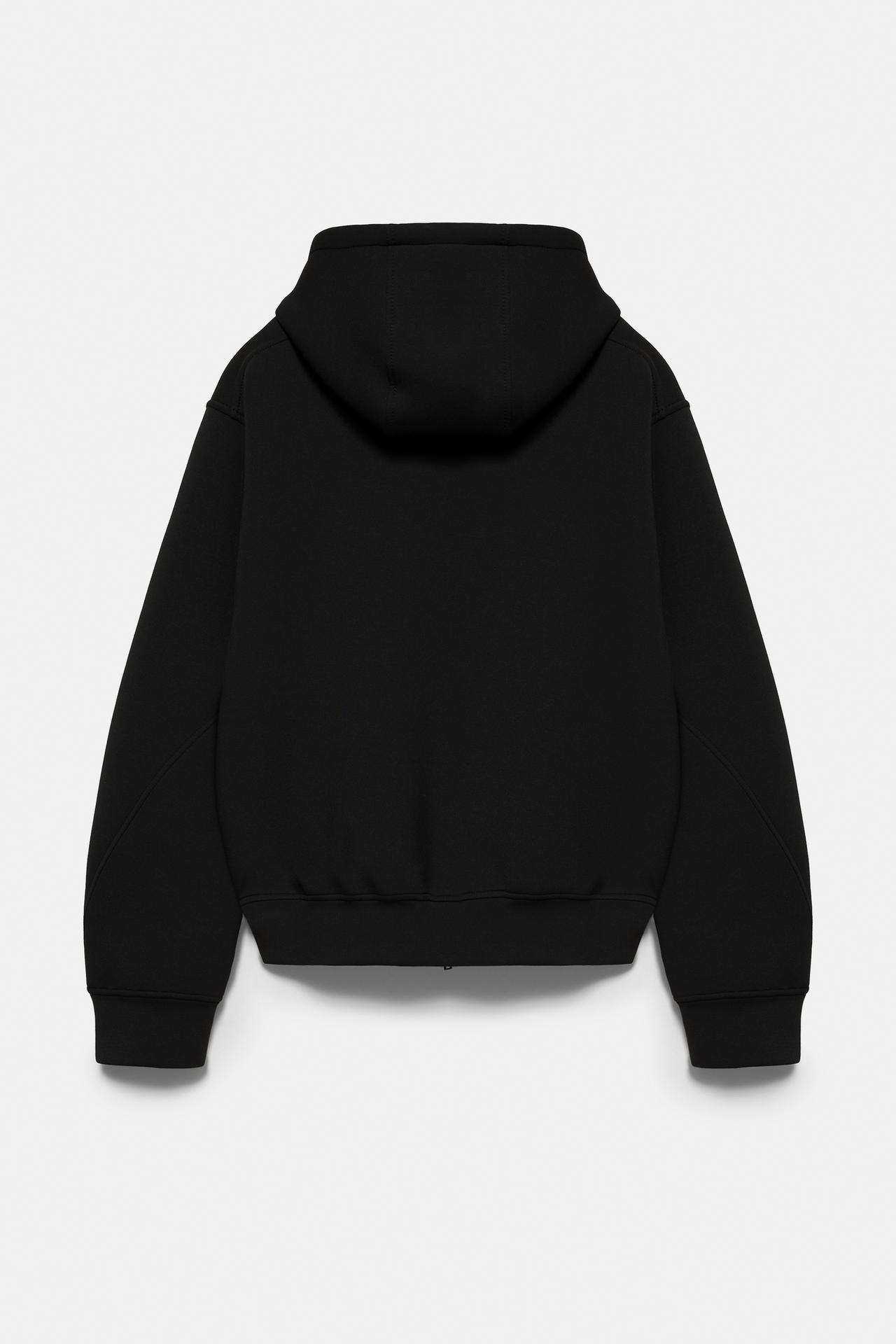 Neoprene-effect zip-up hoodie — Black