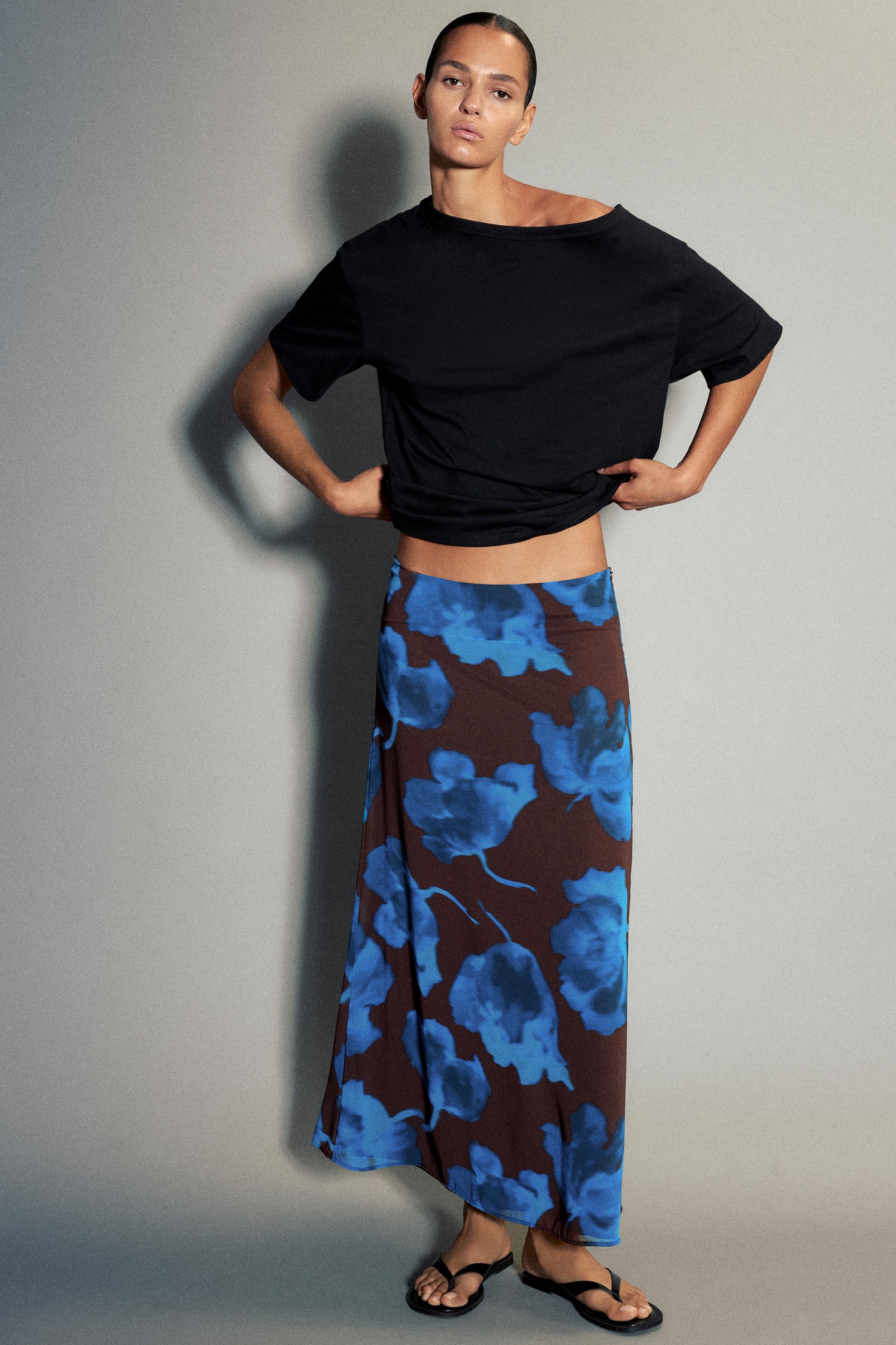 Floral midi skirt — Brown/Blue