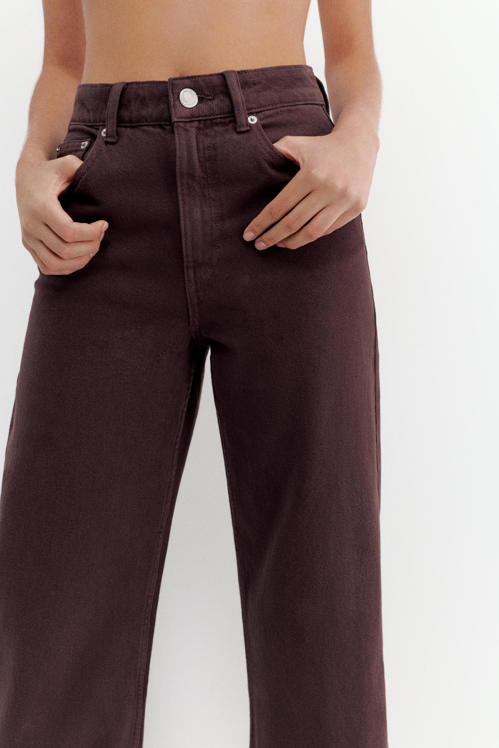 High-waist wide-leg jeans — Burgundy