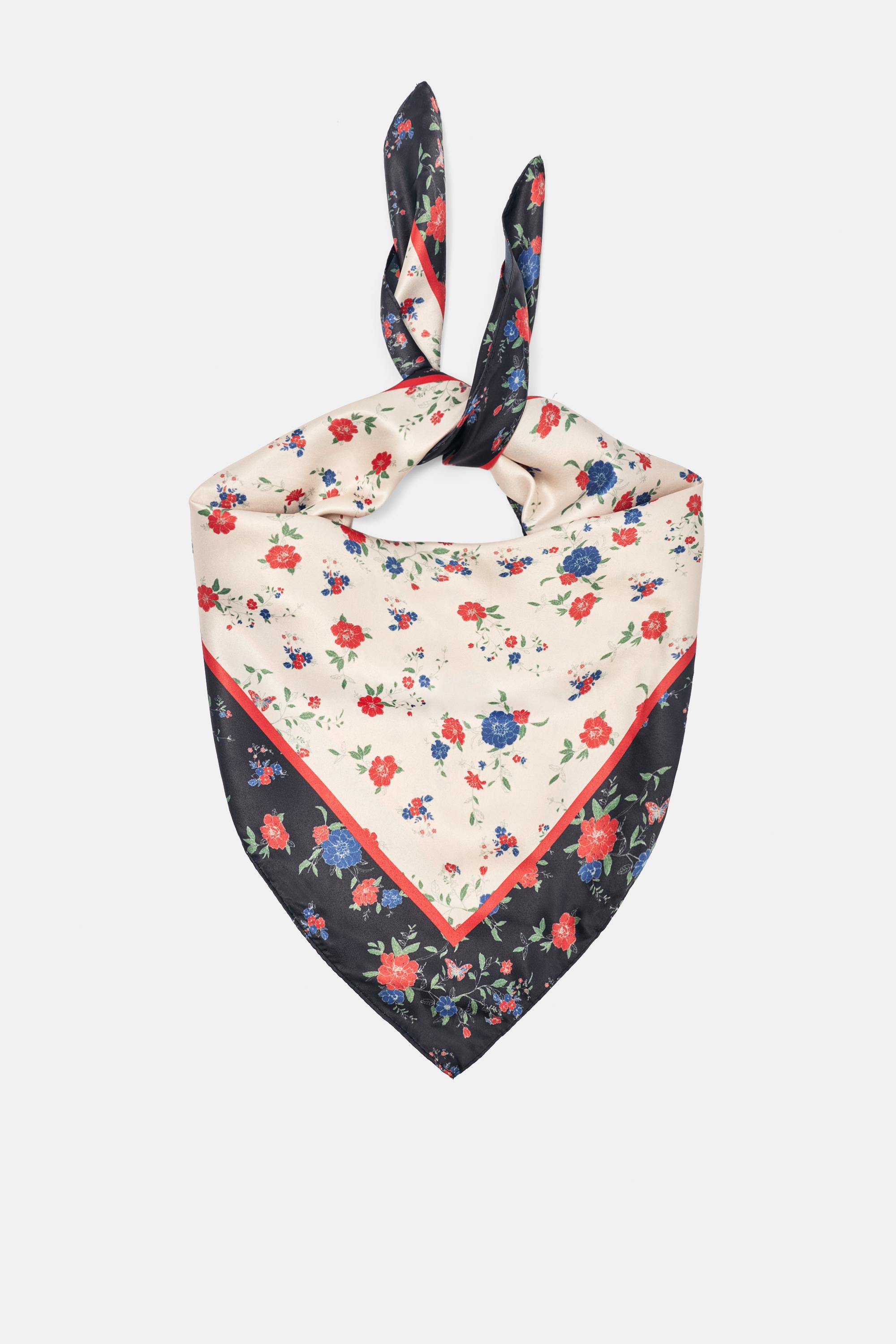 Floral satin scarf — Beige marl