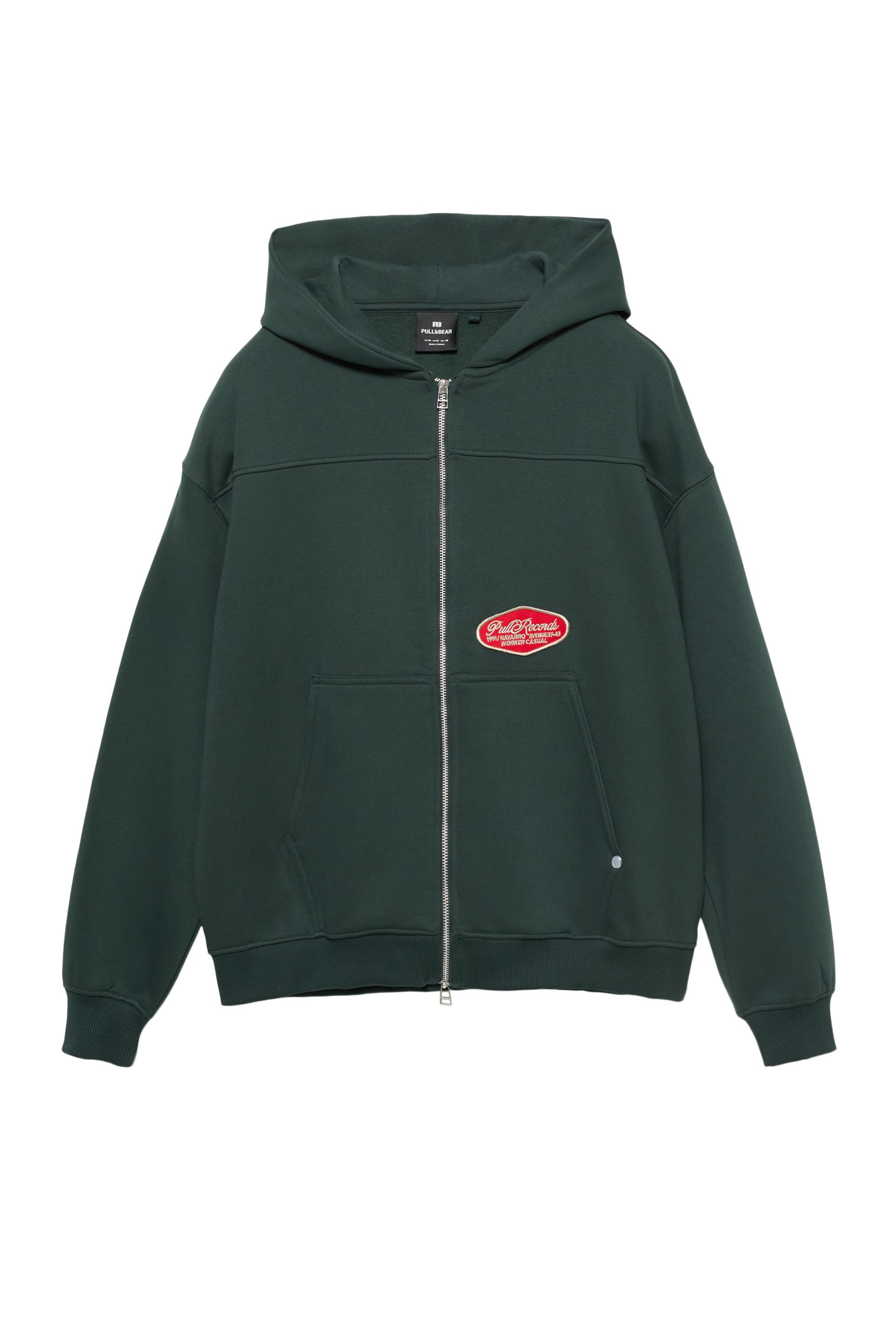 Yamalı fermuarlı kapüşonlu sweatshirt - Görsel 5