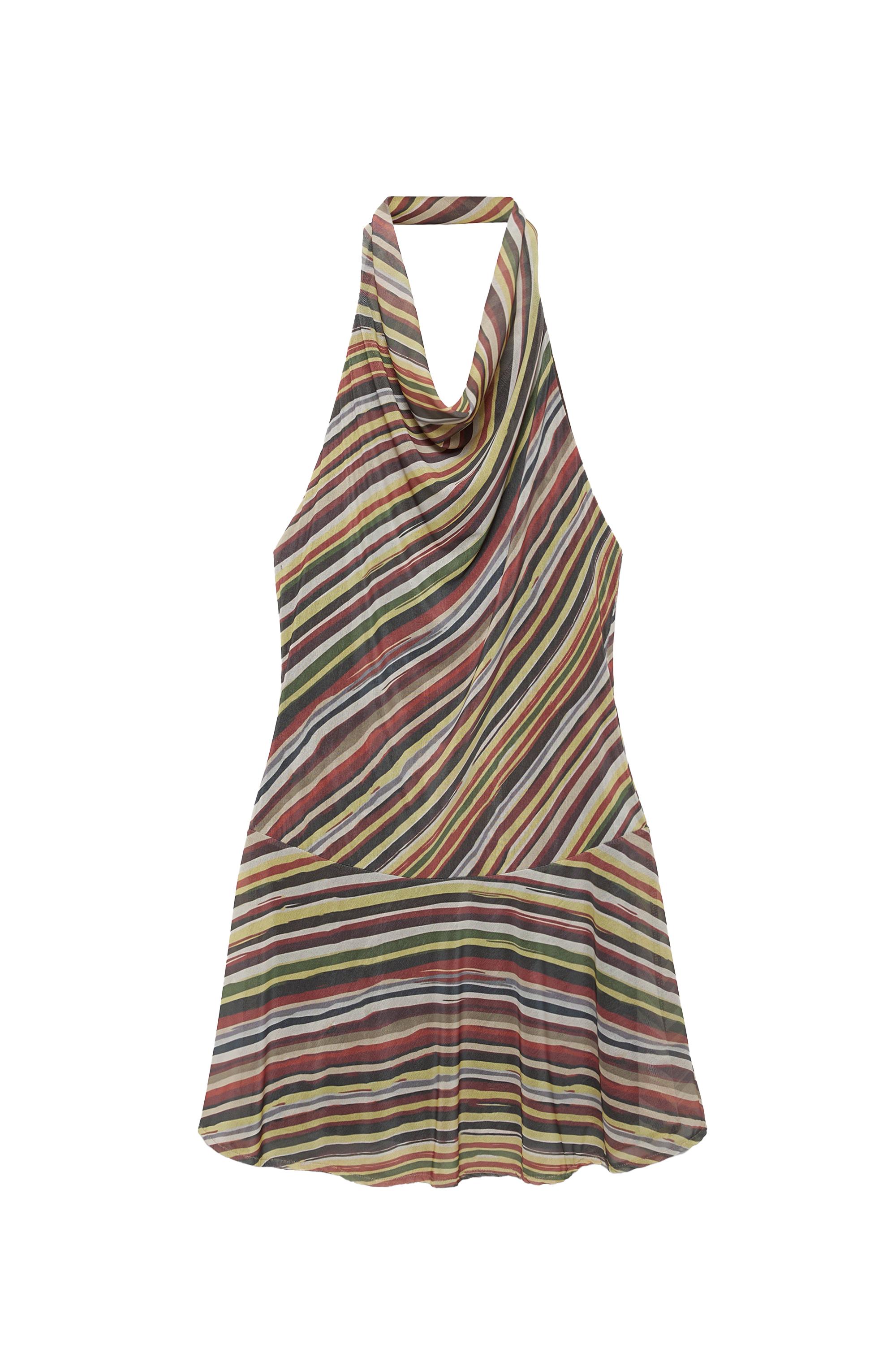 Halter yaka çizgili kısa elbise - Görsel 14