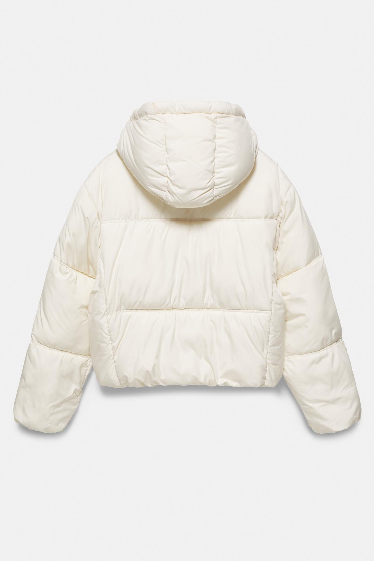 Puffer jacket with hood — Ecru