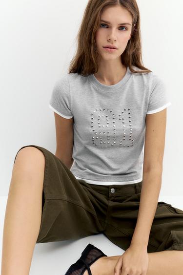 Double-layer 91 stud T-shirt — Grey marl 1