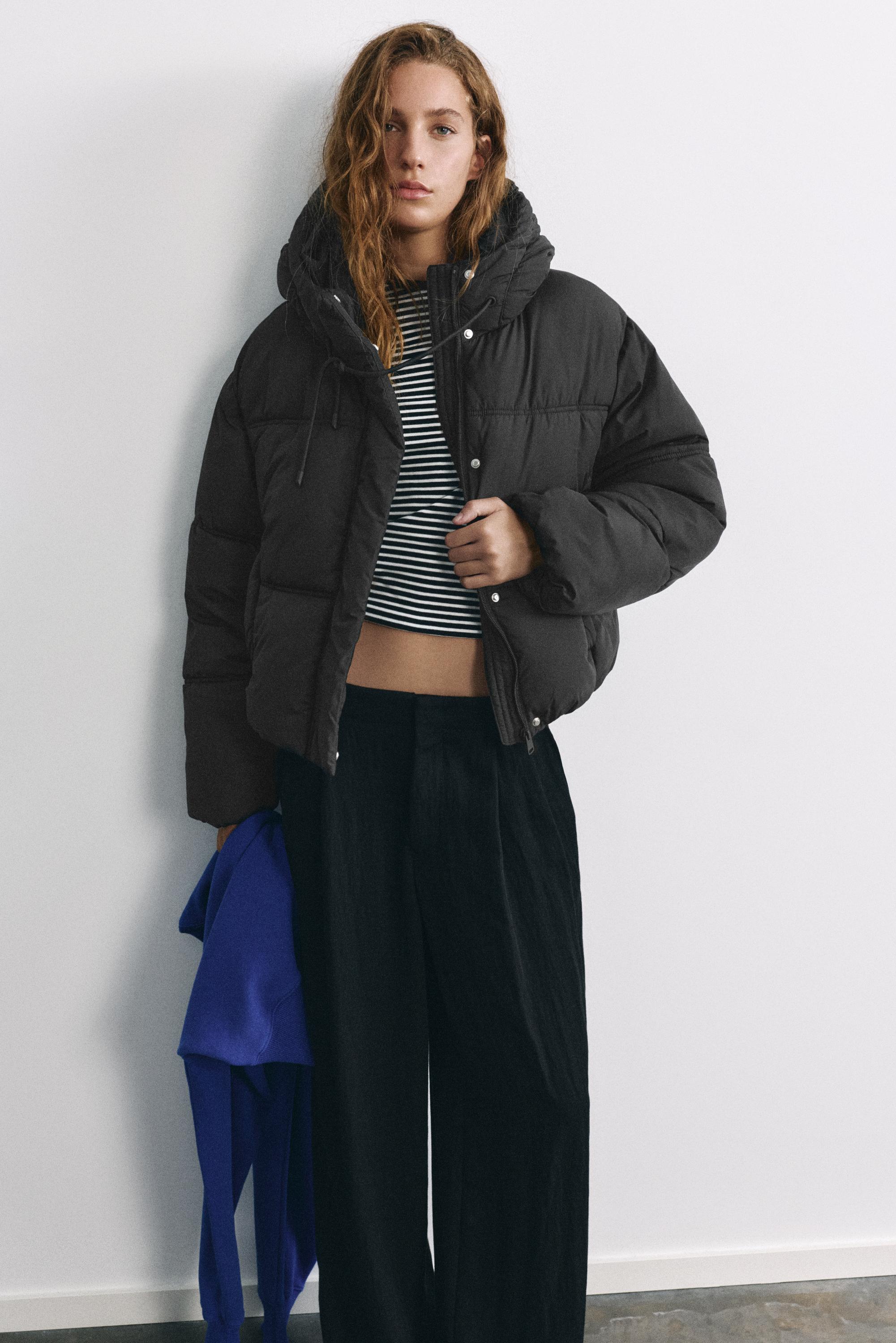 Cropped puffer jacket — Black