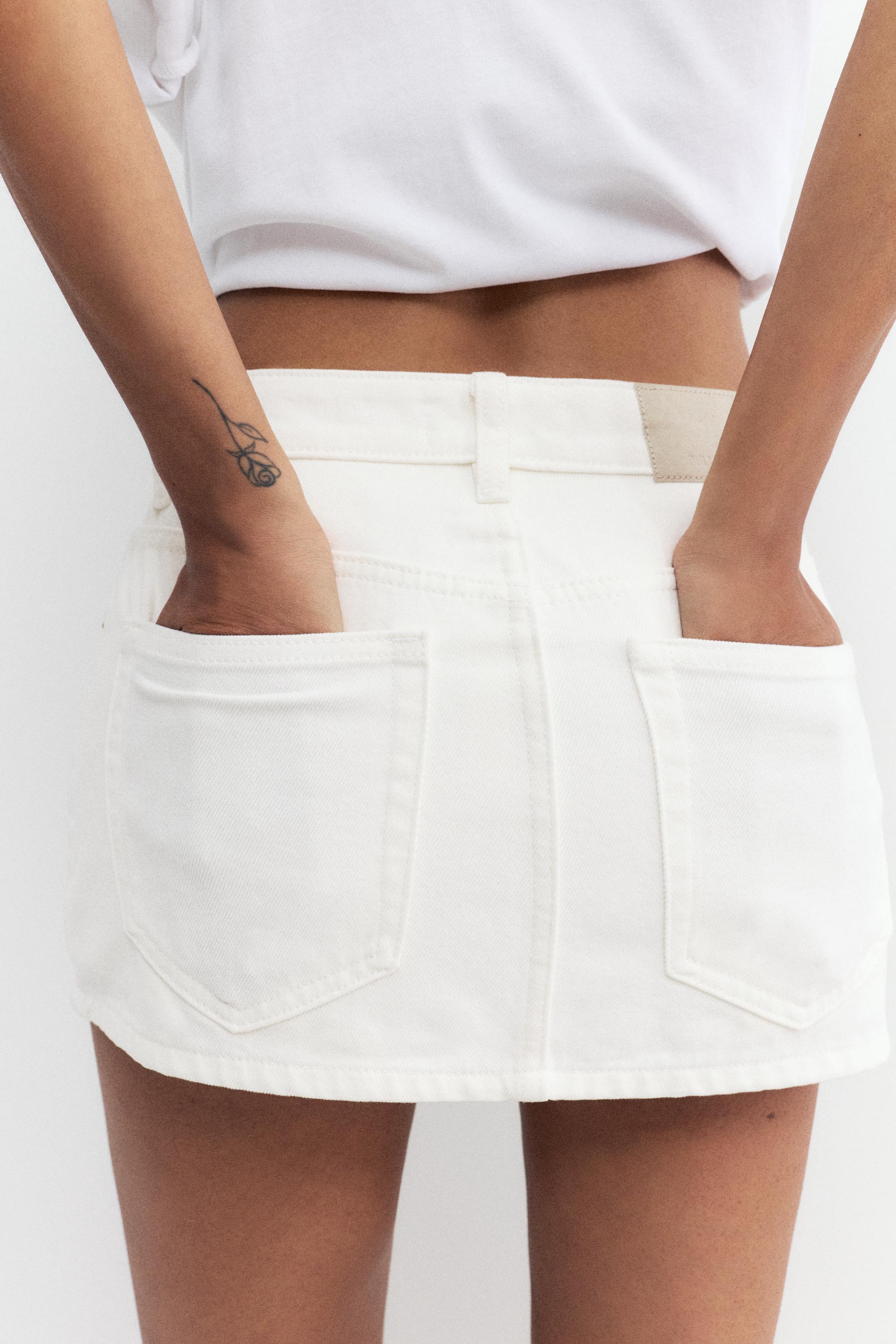 Cross-waist denim skort — White