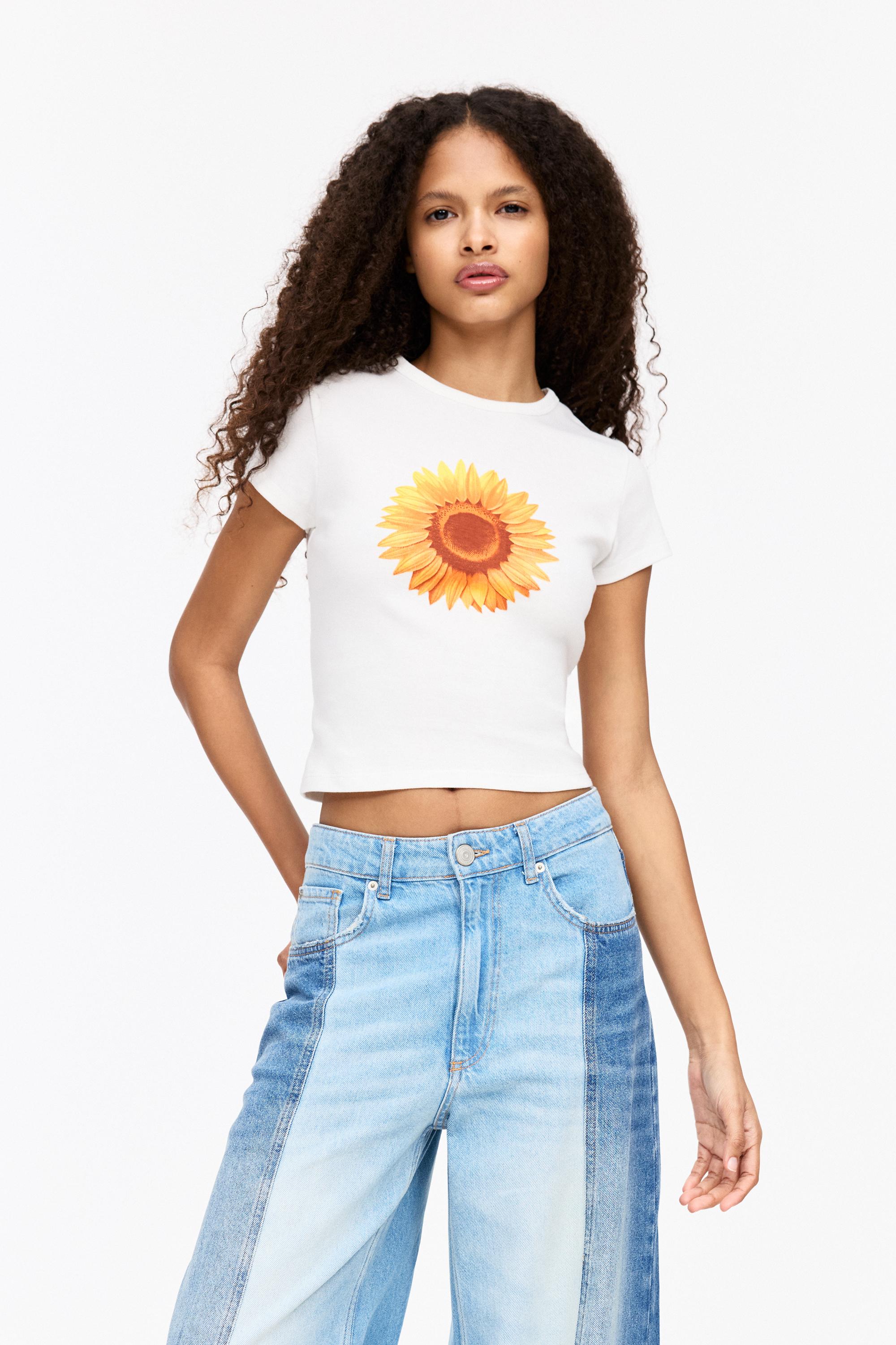 Eng Anliegendes Sonnenblumen-Shirt
