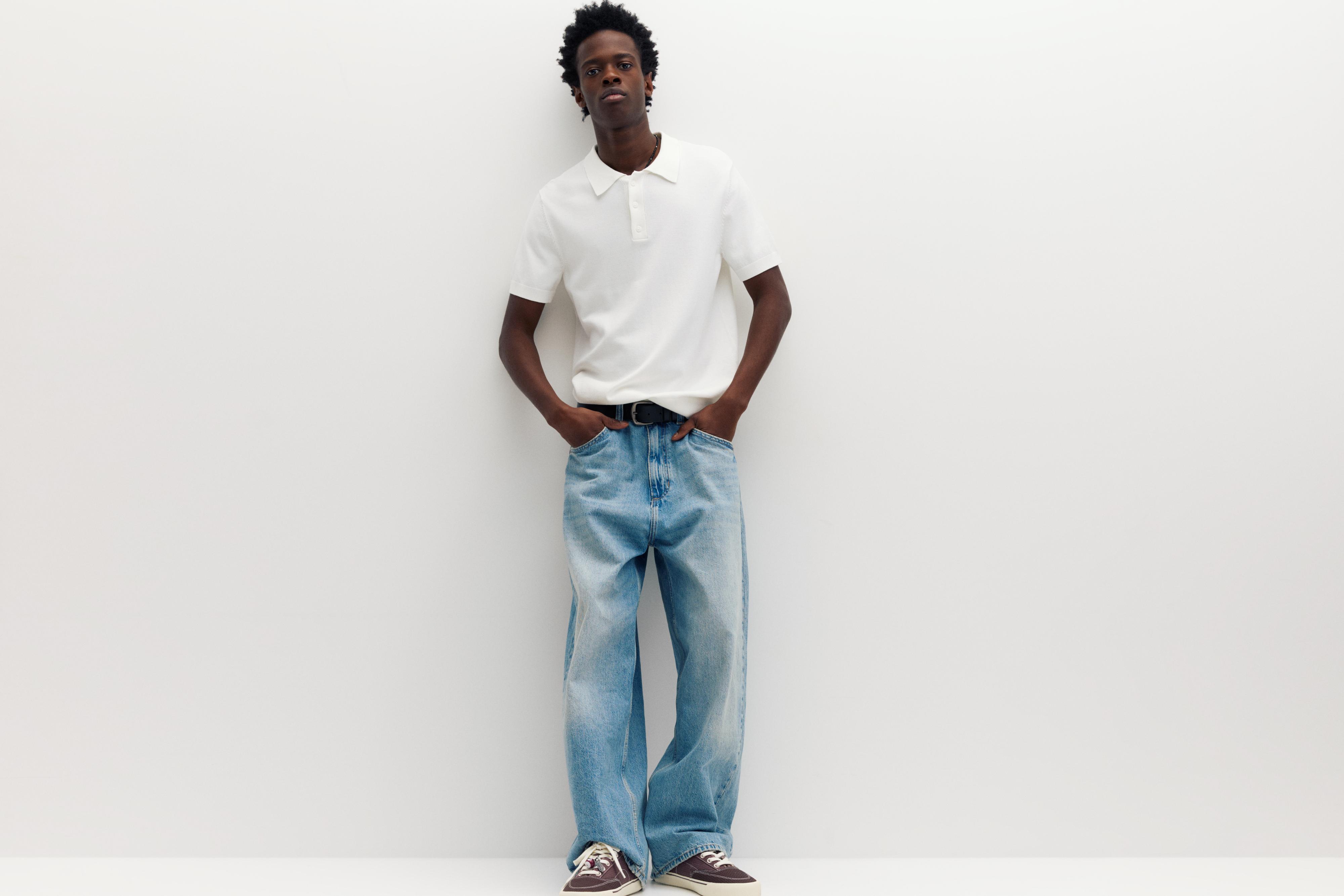 Short sleeve knit polo shirt — Off white
