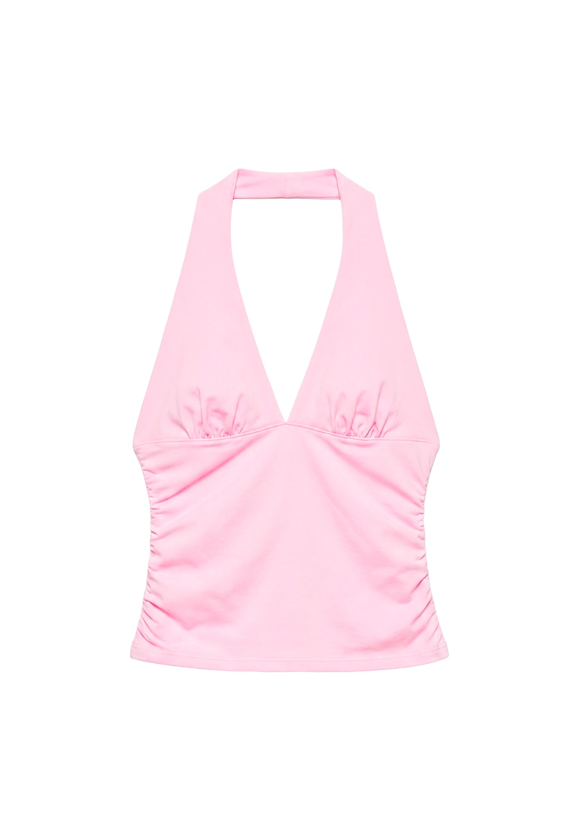 Halter neck top with gathering — Pink