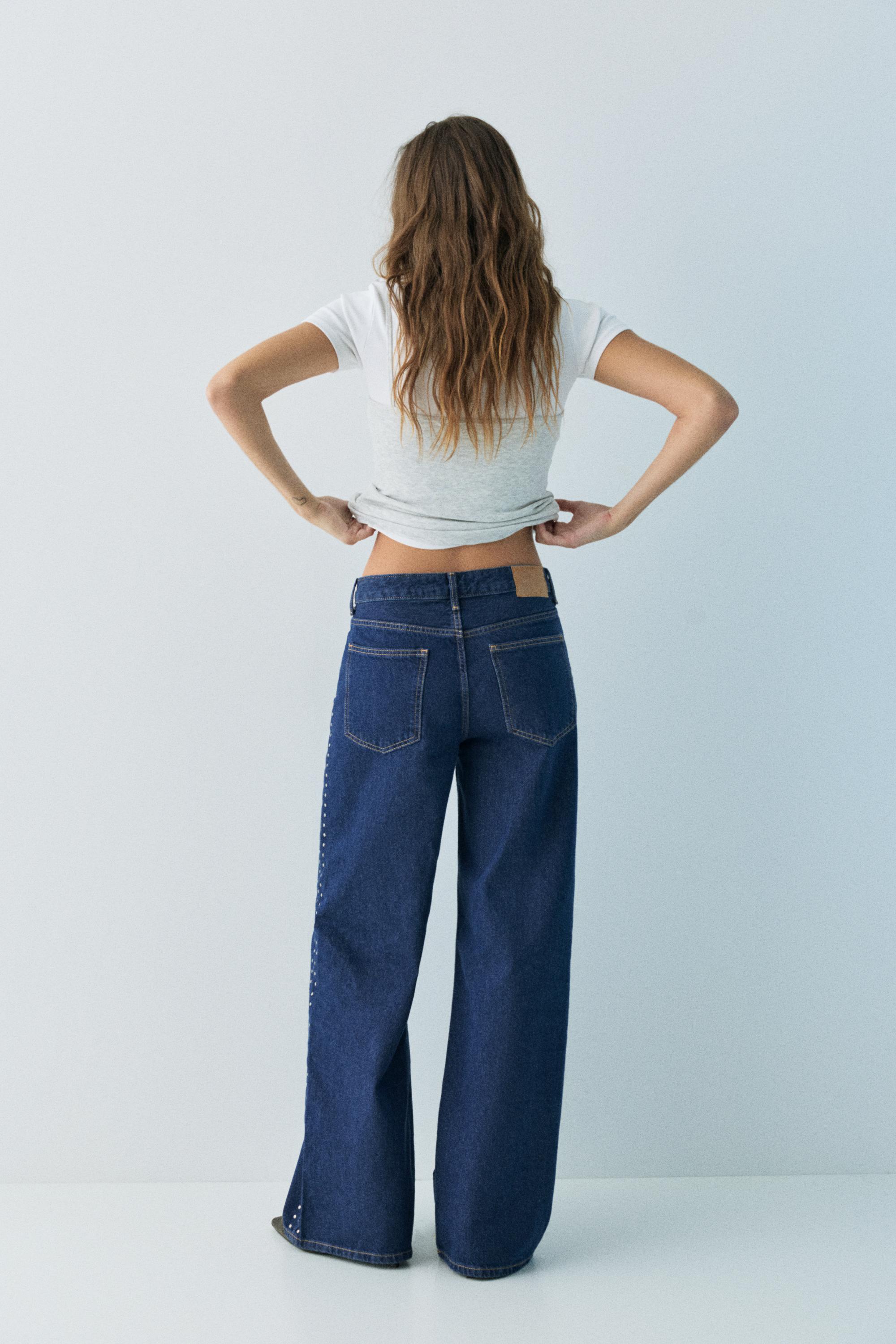 Wide-leg stud jeans — Dark blue