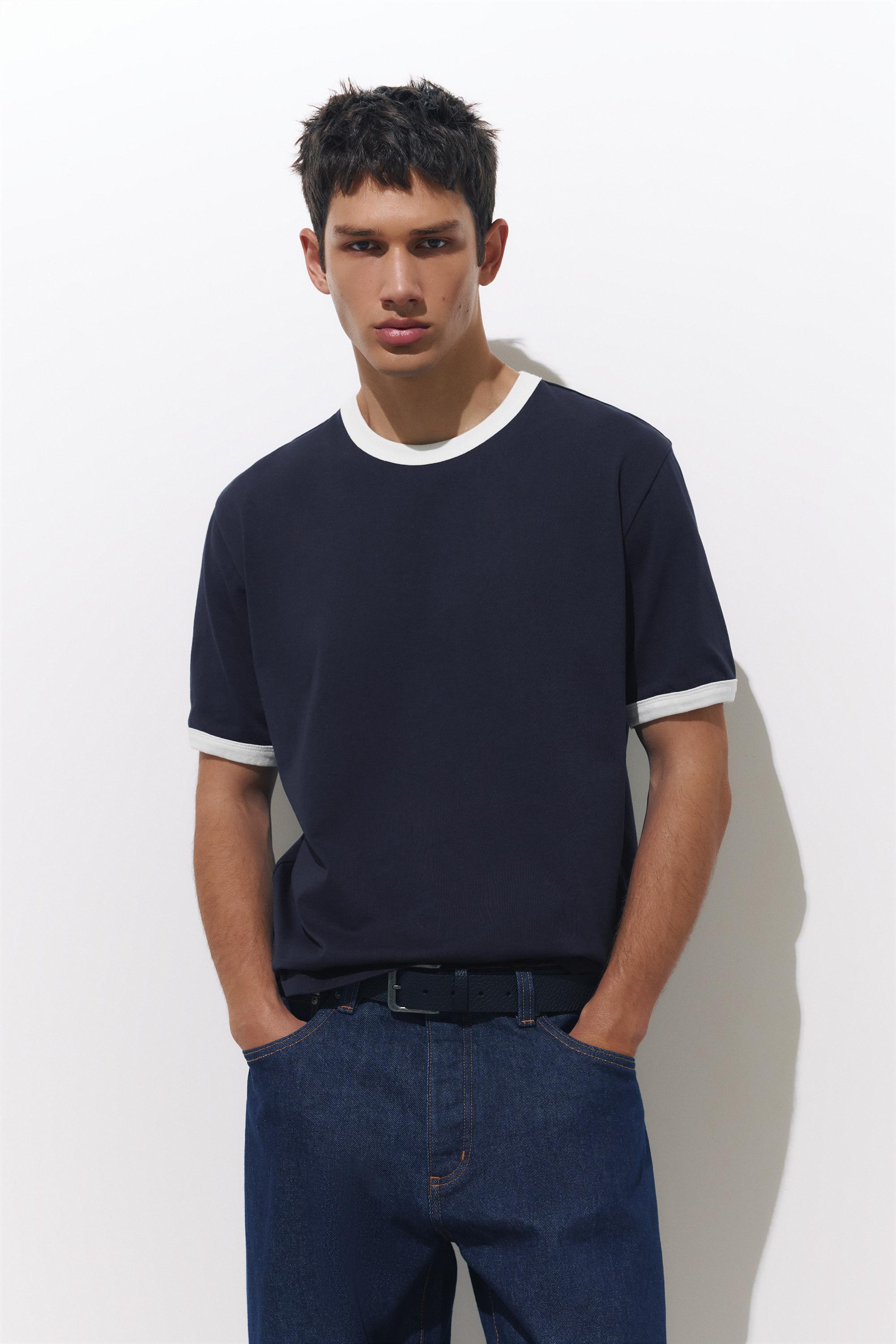Contrast trim T-shirt — Navy