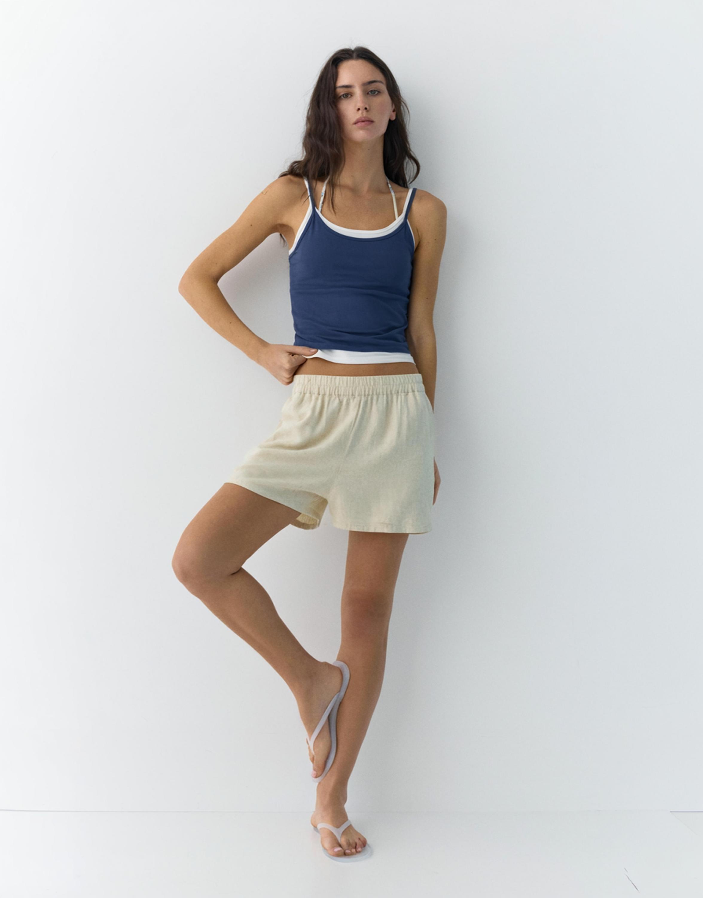 Linen blend shorts — Beige