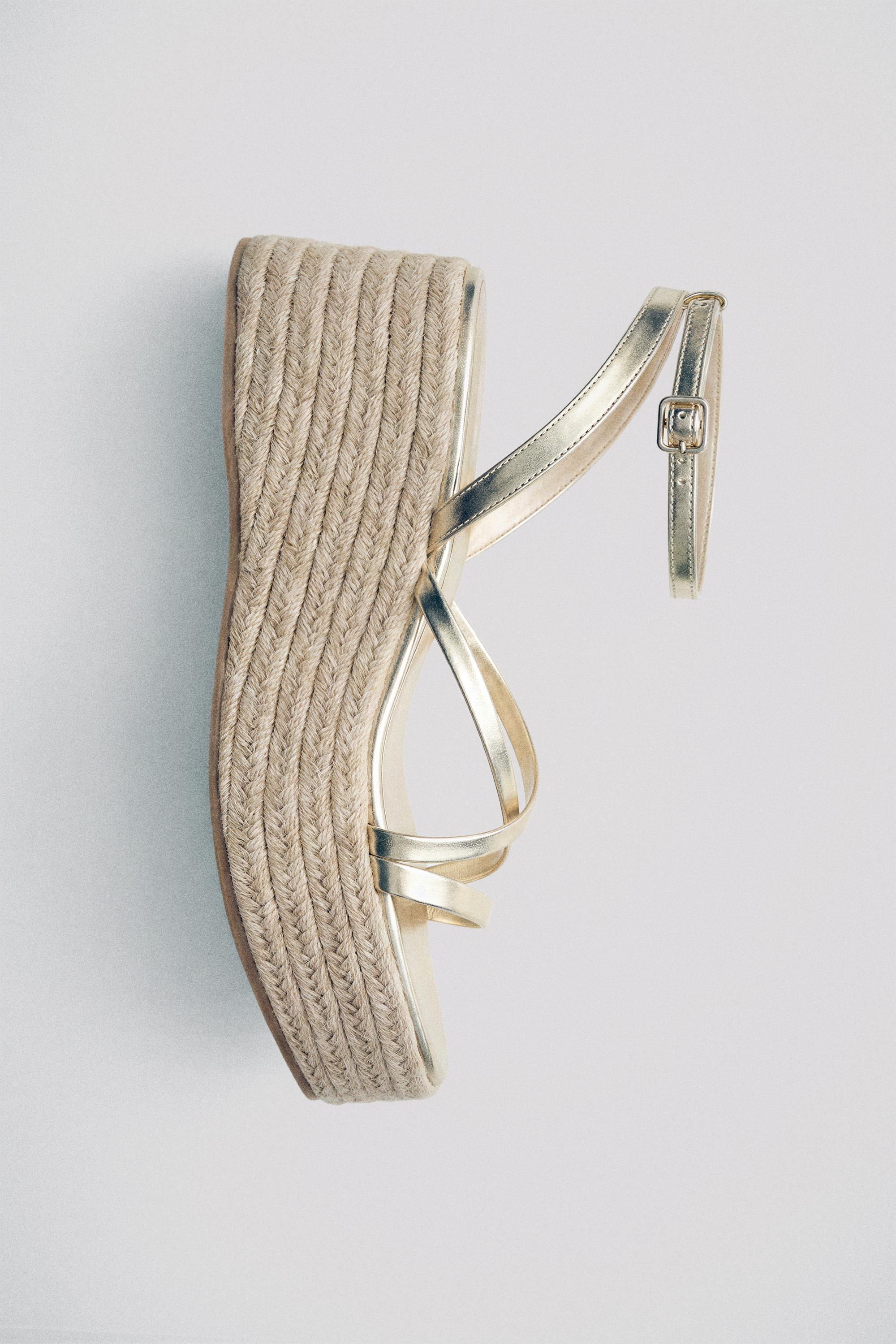 Gold strappy wedge sandals — Gold