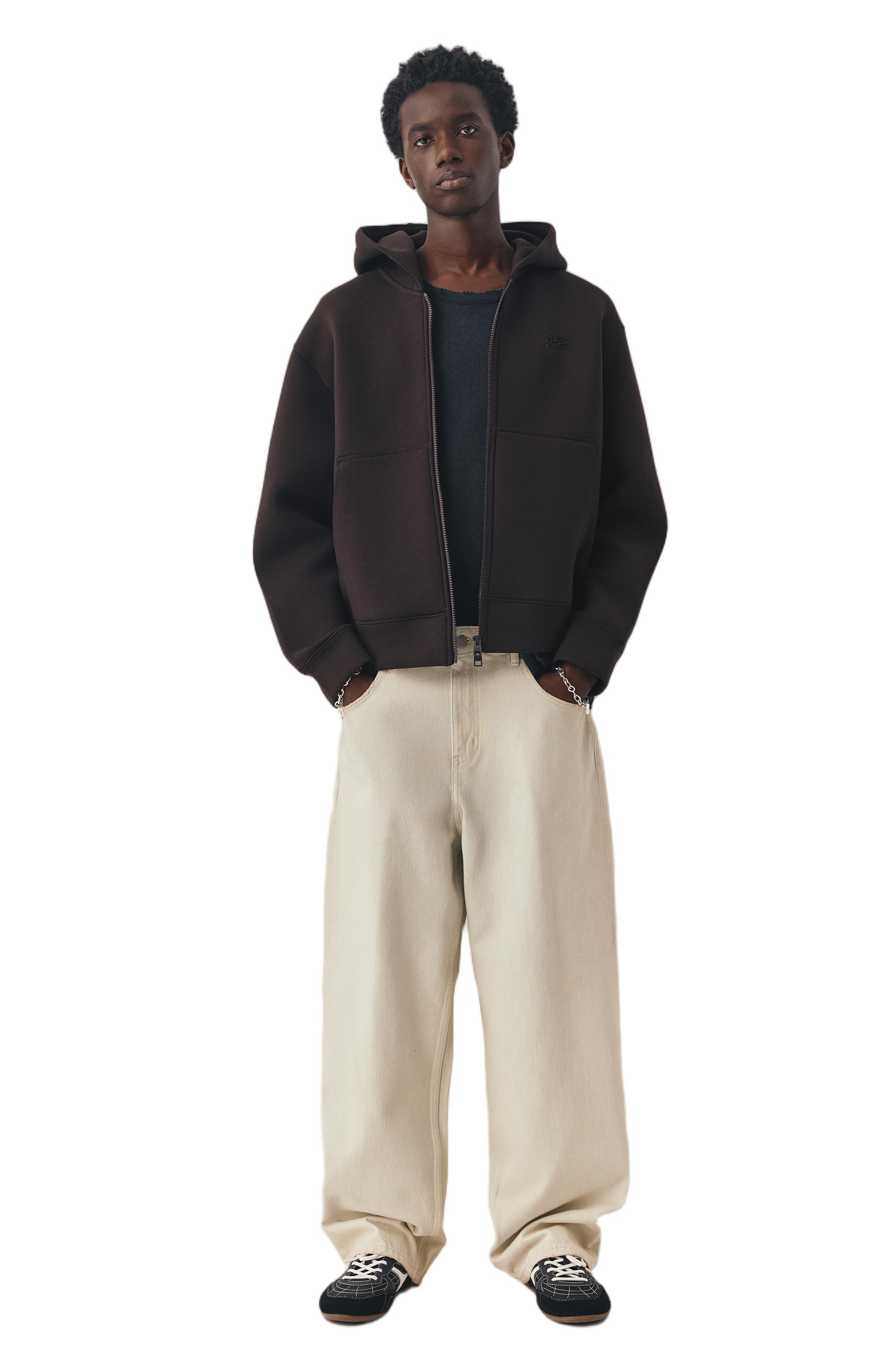 Neoprene-effect hoodie — Chocolate