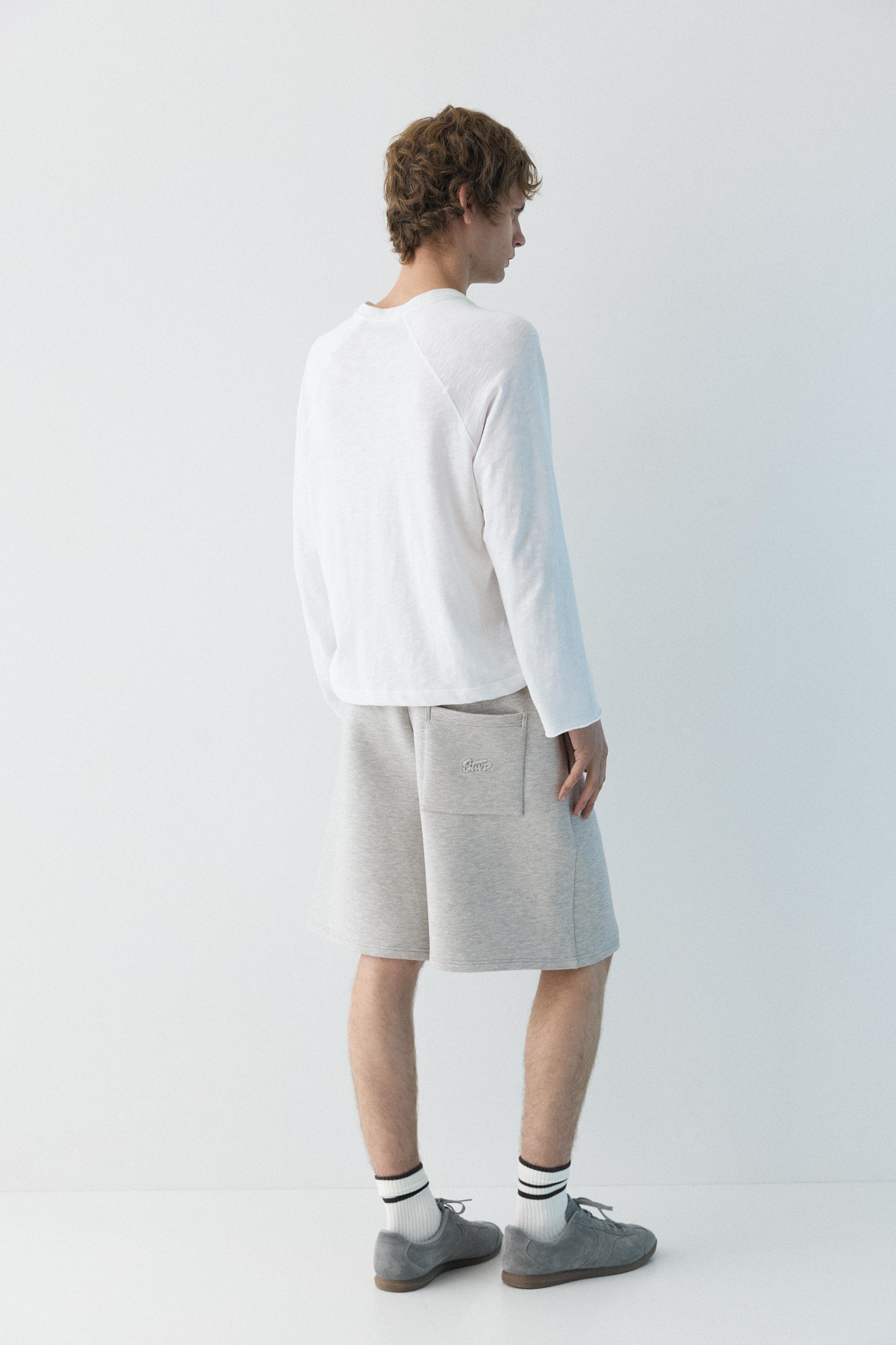 Neoprene-effect jogger Bermuda shorts — Grey marl