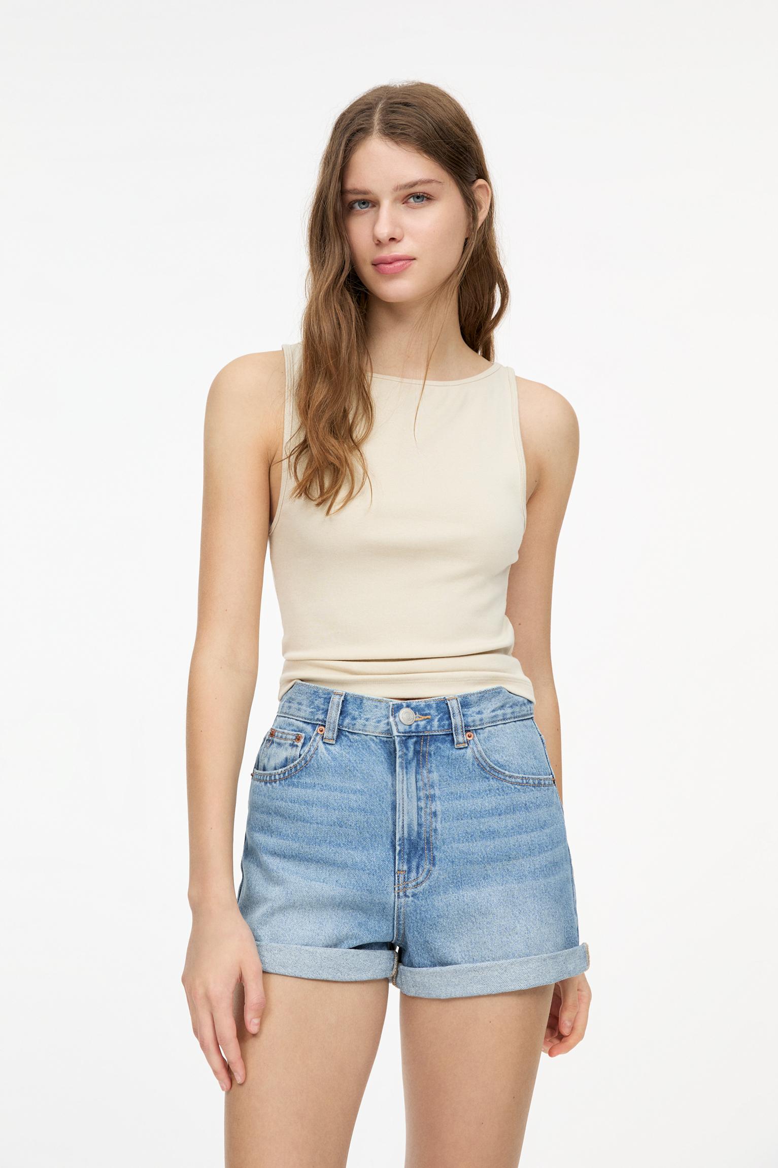 Mom-Fit Jeansshorts Mit Umschlag