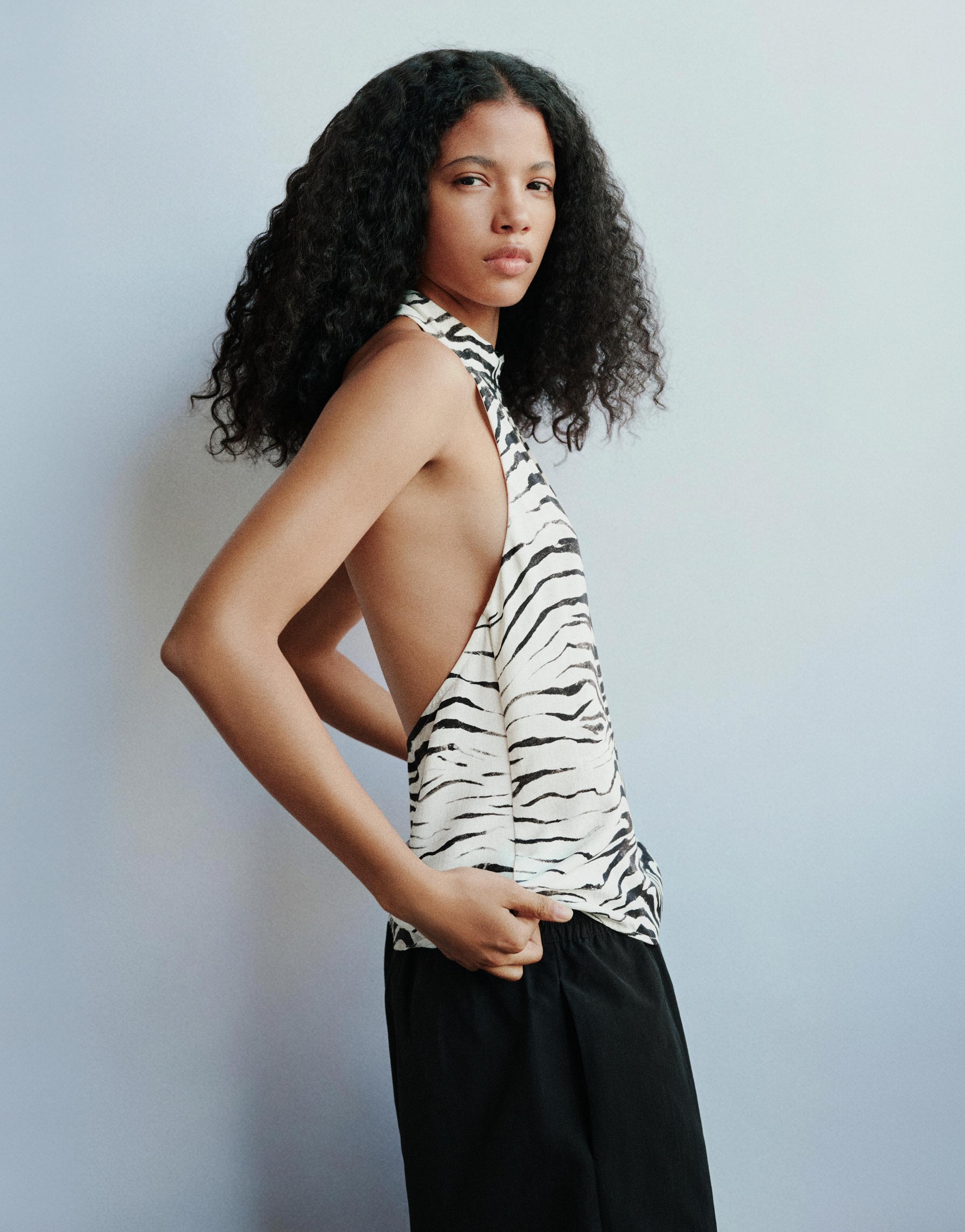 Zebra print halter top — Ice