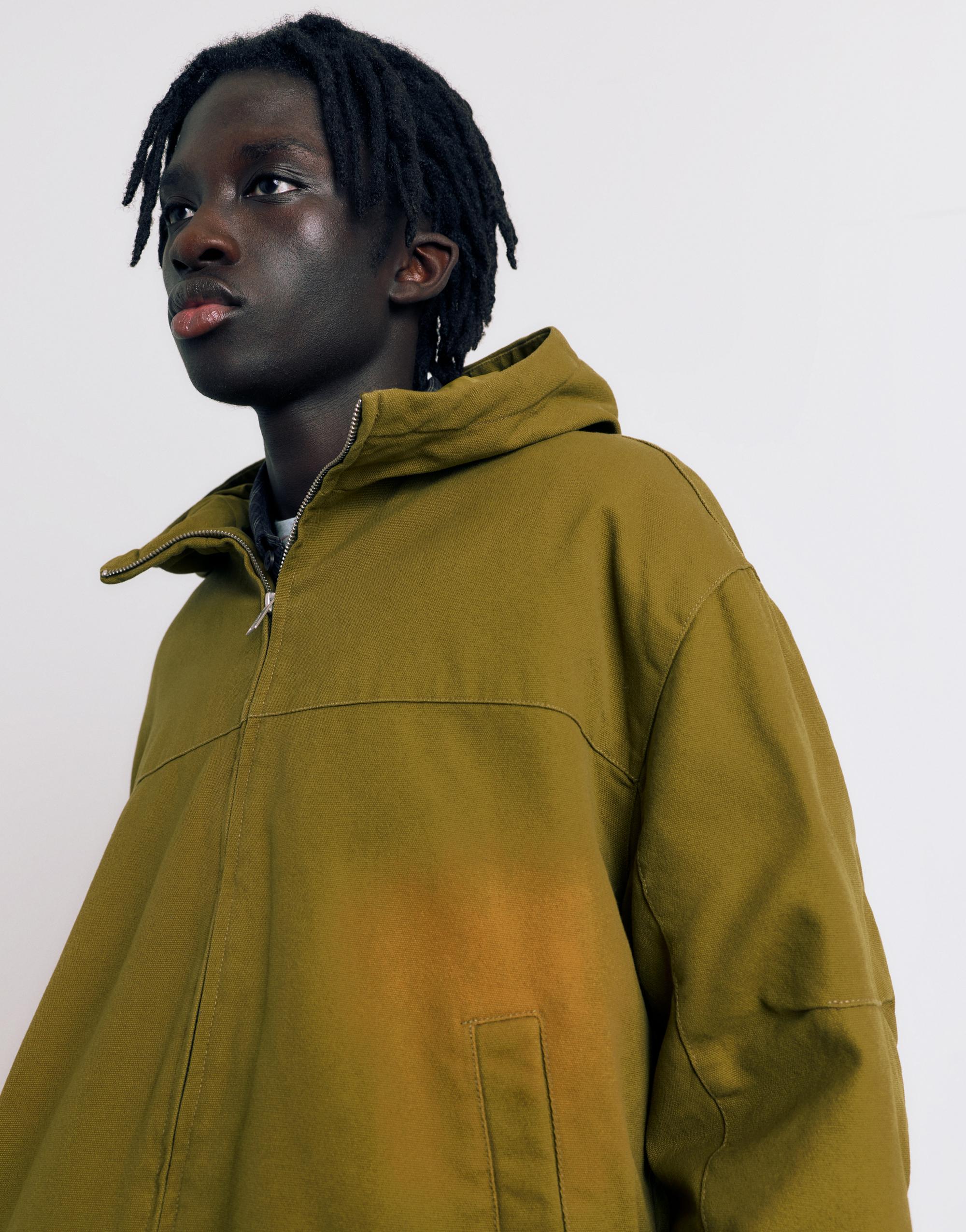 Hooded jacket with faded detail — Green