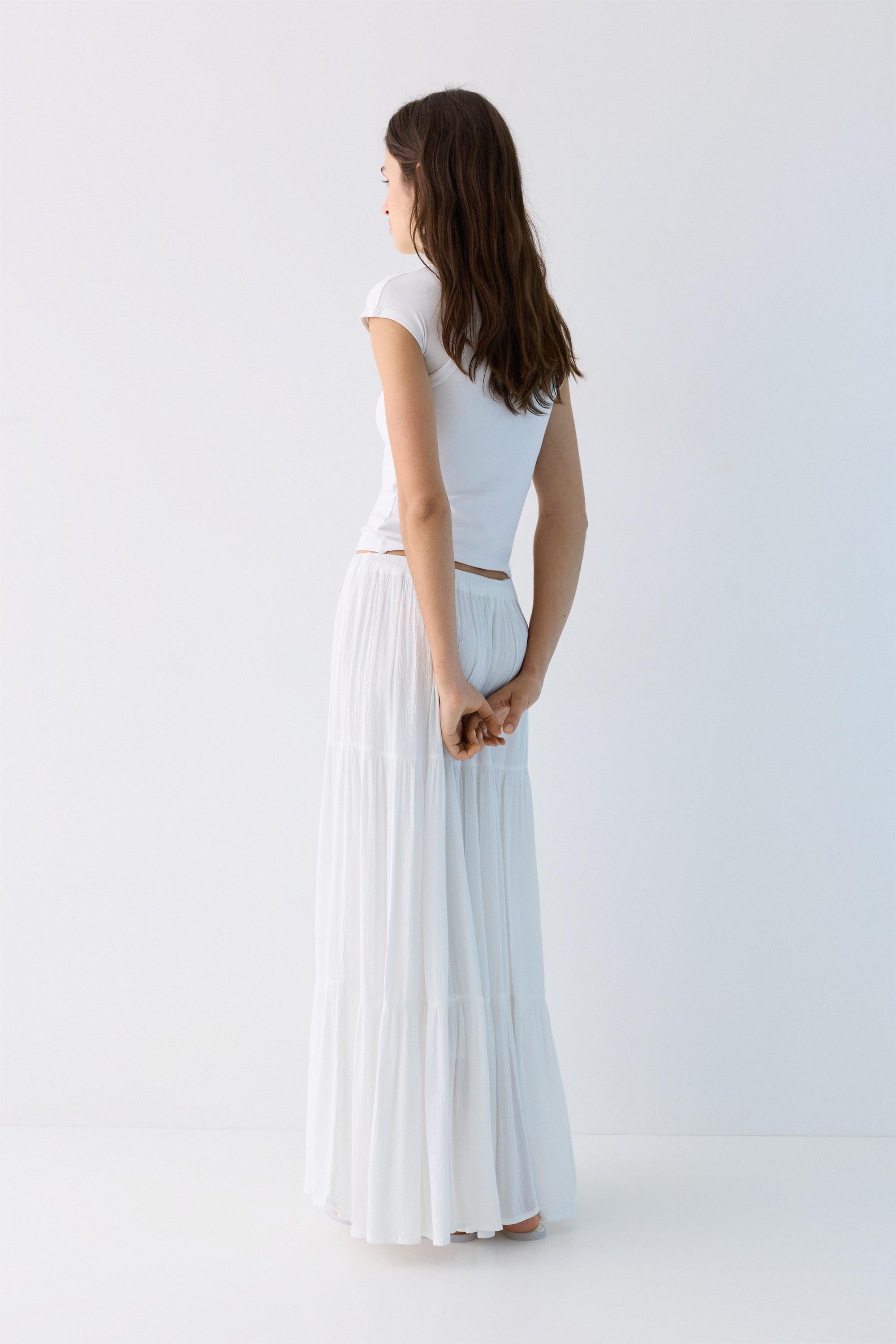 Flowy paneled midi skirt — White