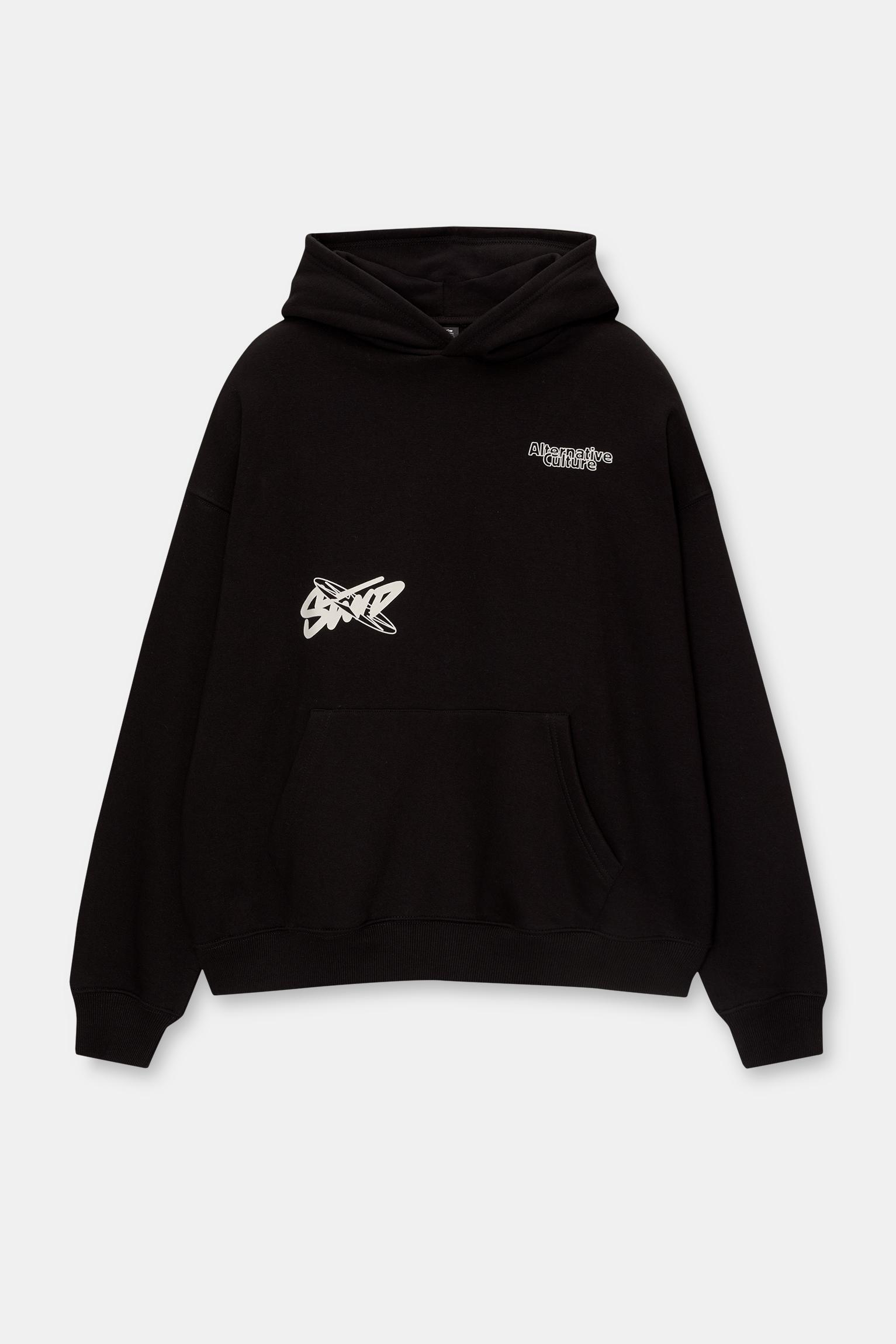 Kabartmalı baskılı kapüşonlu sweatshirt_0