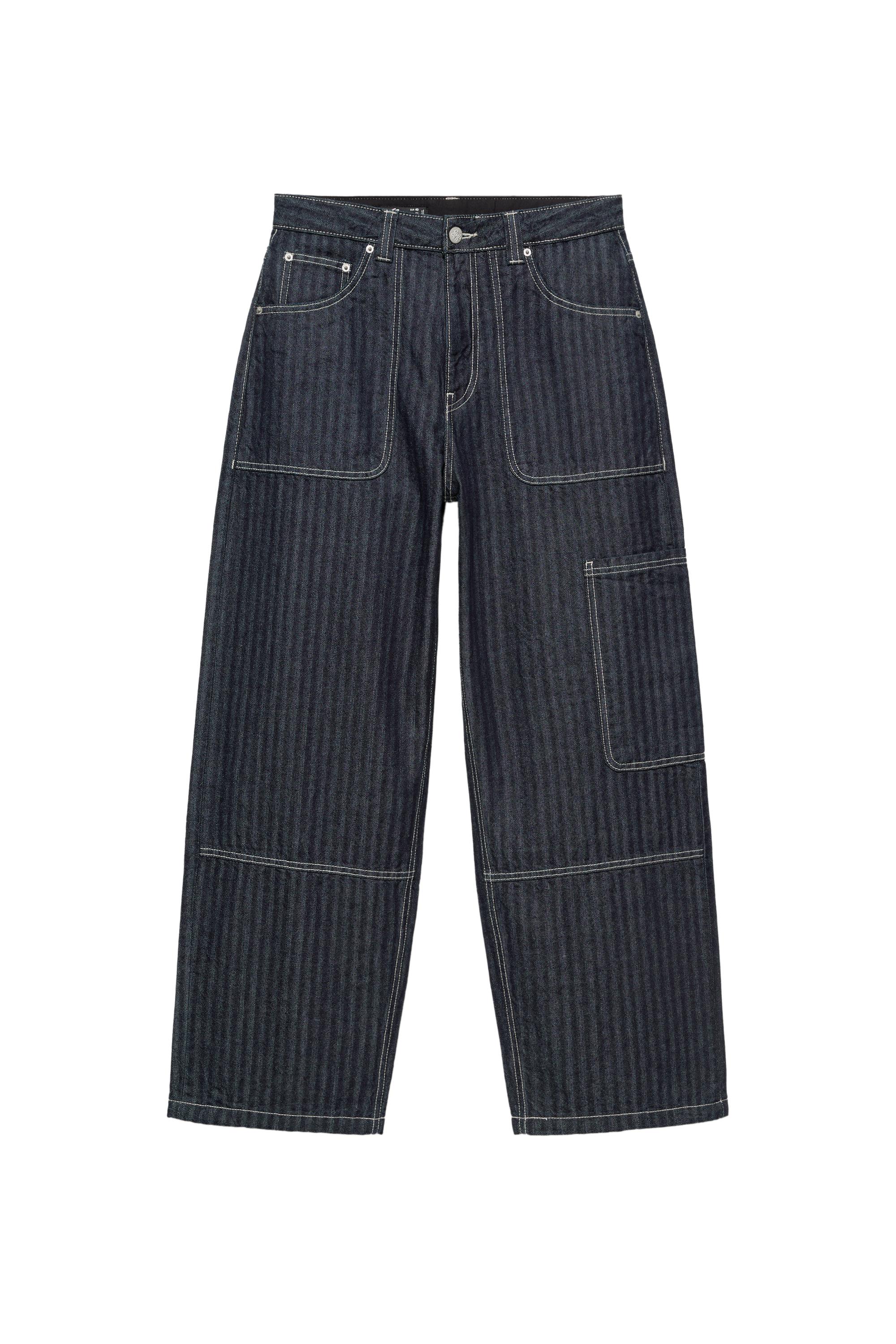 Pull&Bear Çizgili relaxed fit kargo jean