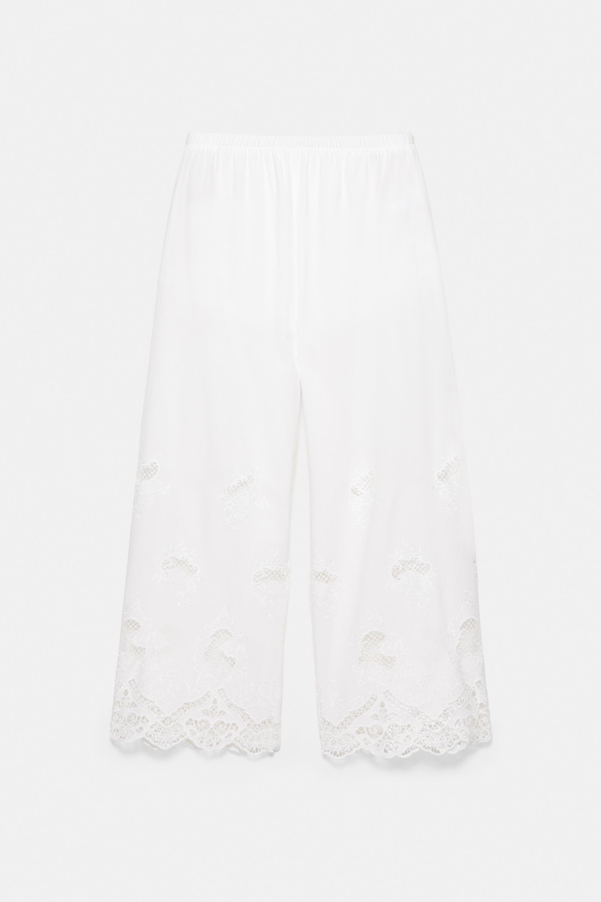 White trousers with Swiss embroidery — White