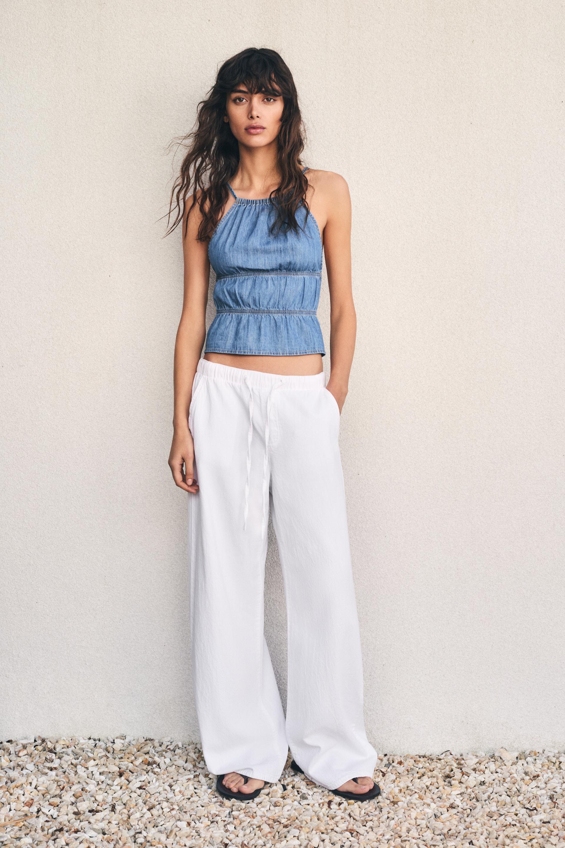 Open back denim top — Pale blue