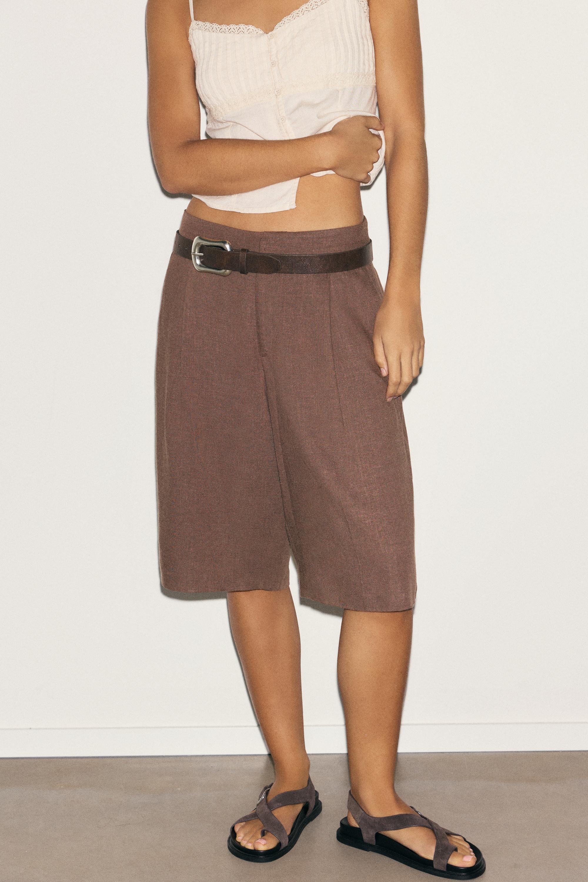 Rustic darted Bermuda shorts — Brown
