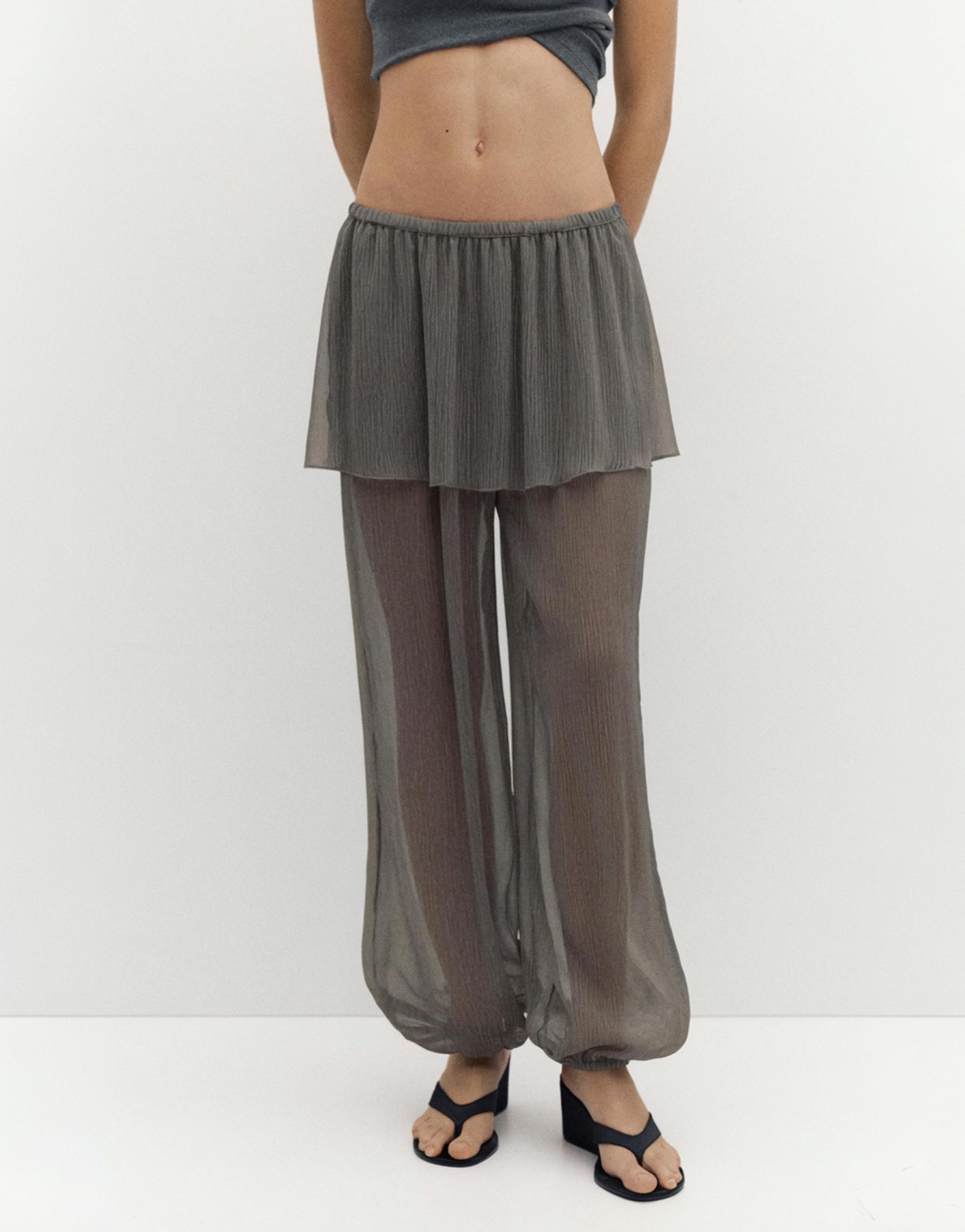 Sarouel trousers with skirt detail — Grey marl