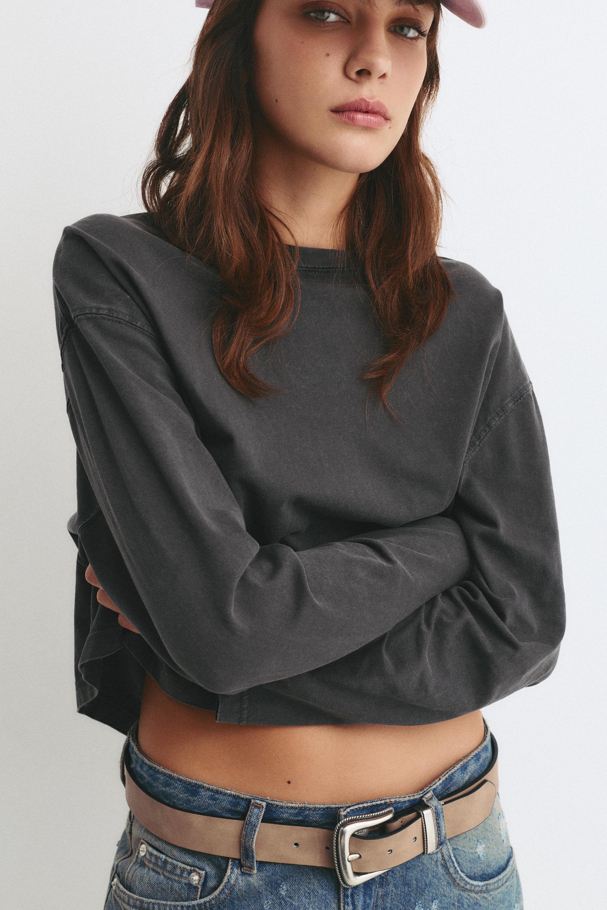 Uzun kollu boxy t-shirt - Görsel 4