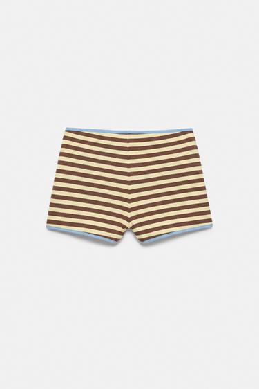 Striped ribbed mini shorts — Yellow 5