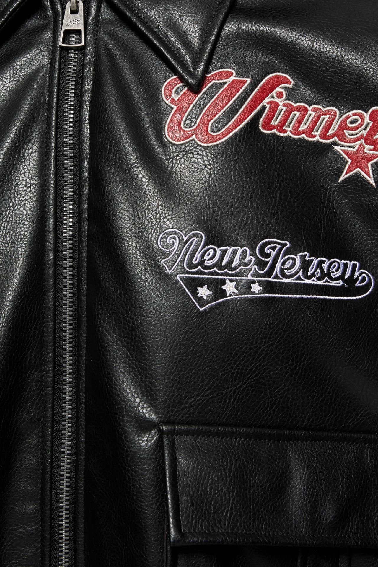 Leather effect jacket with combined hood — Black