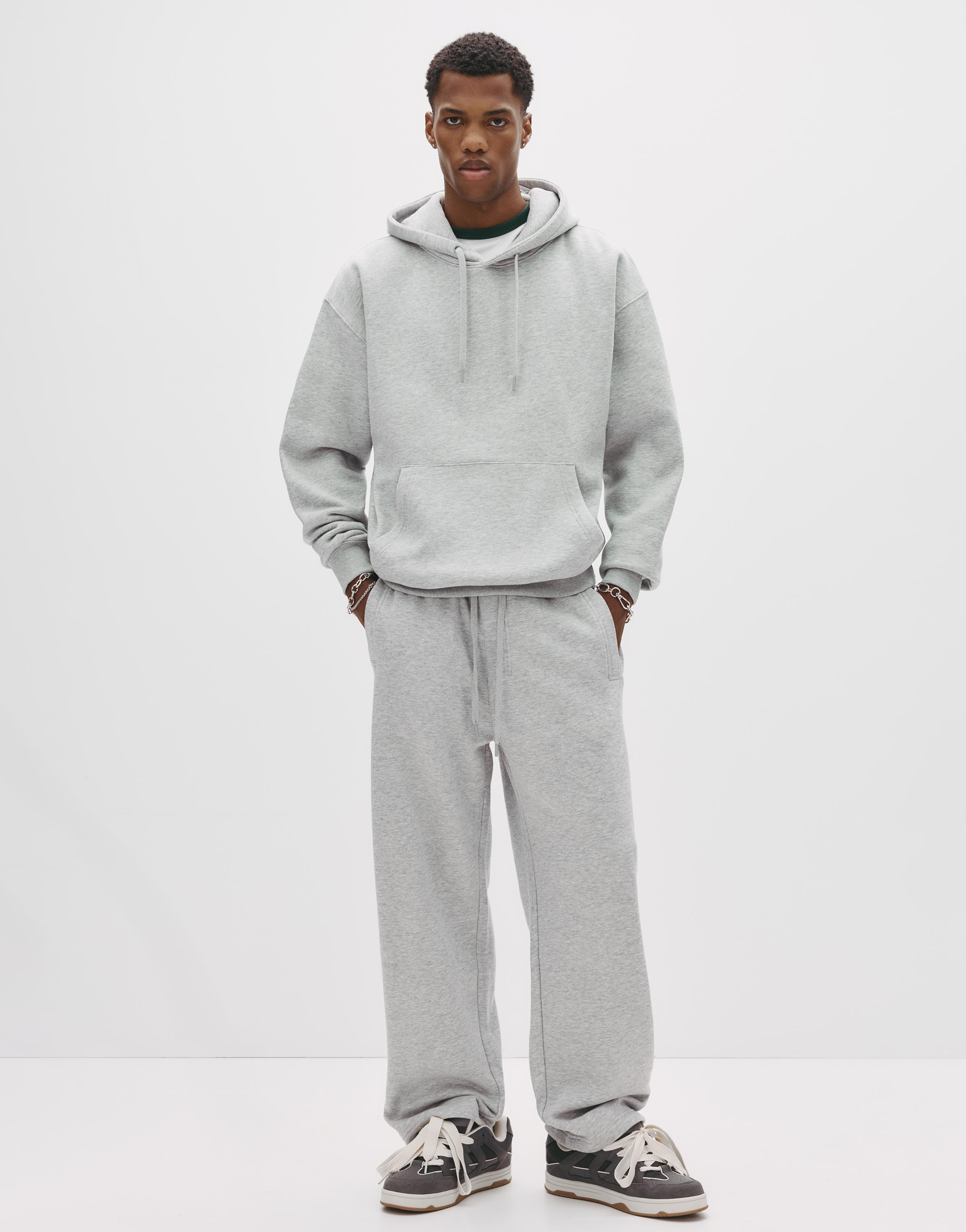Basic baggy tracksuit bottoms — Grey marl