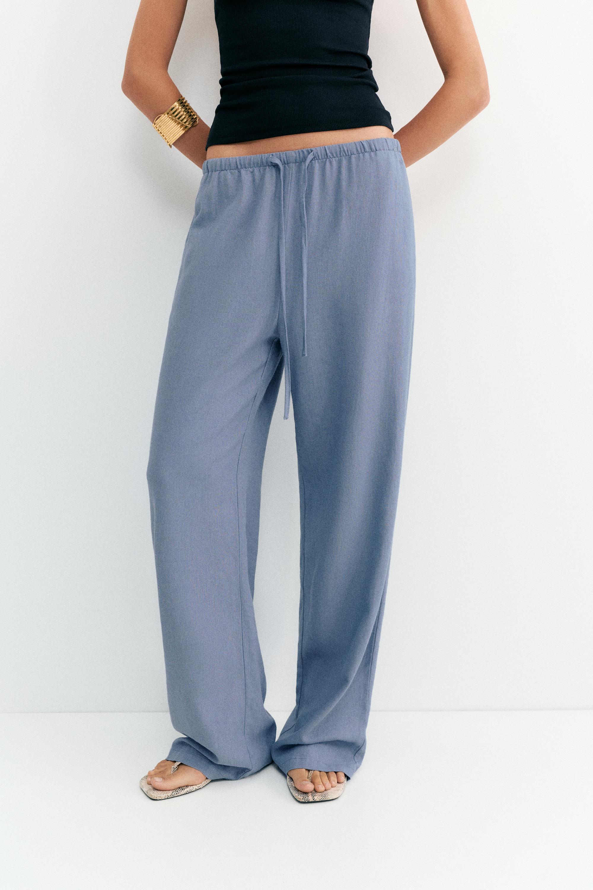 Linen blend joggers — Blue