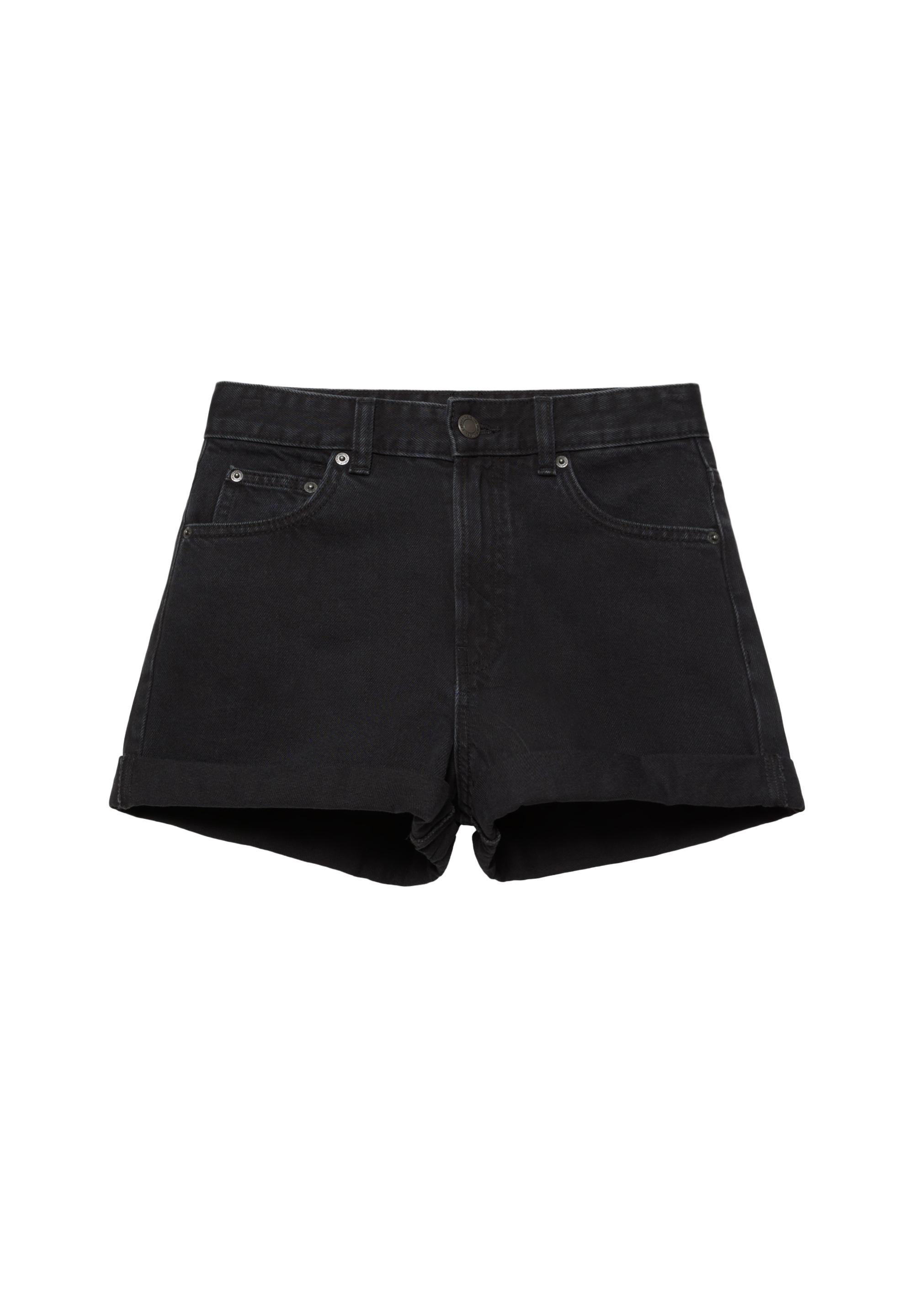 Denim mom fit shorts with turn-up hems — Black