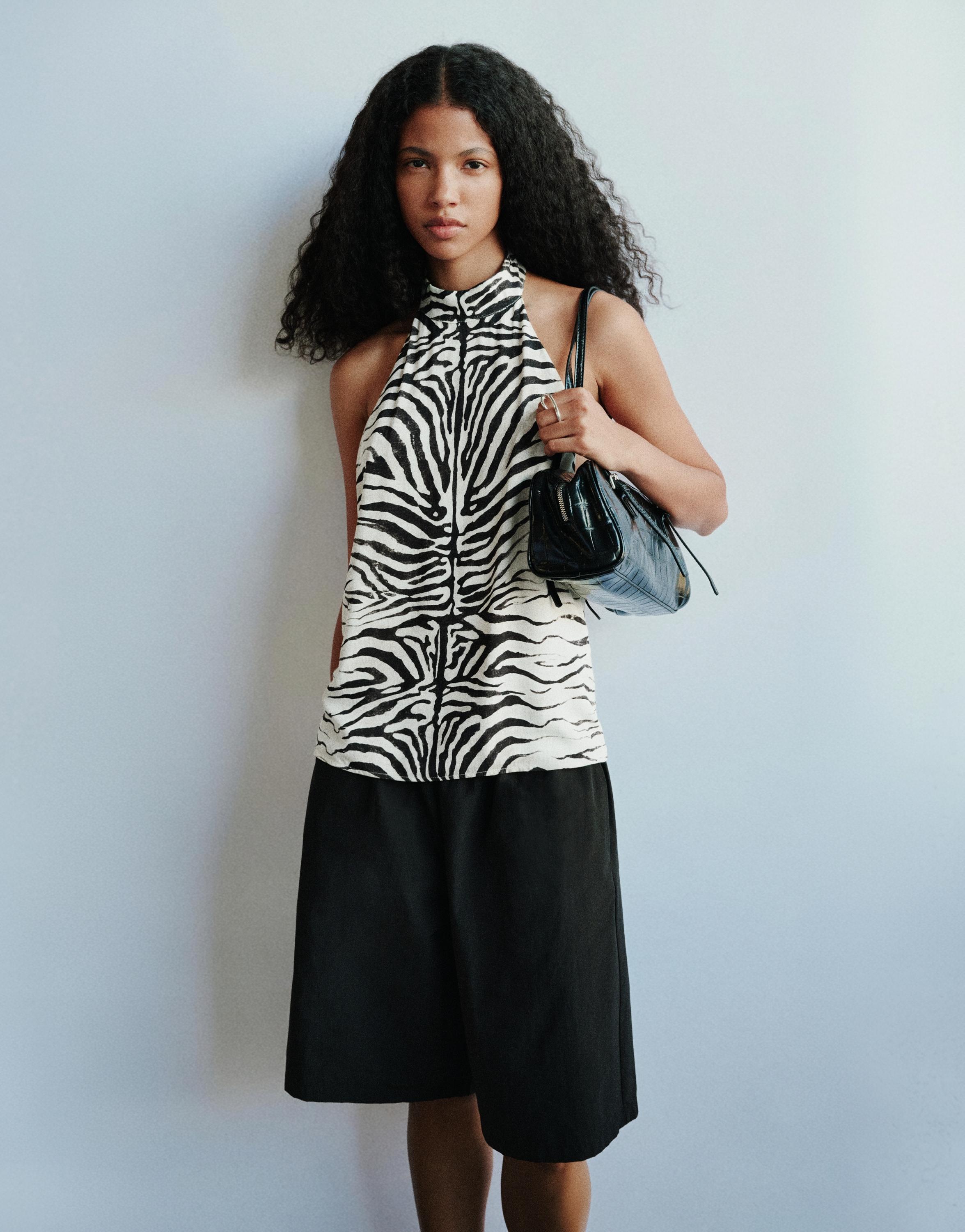 Zebra print halter top — Ice
