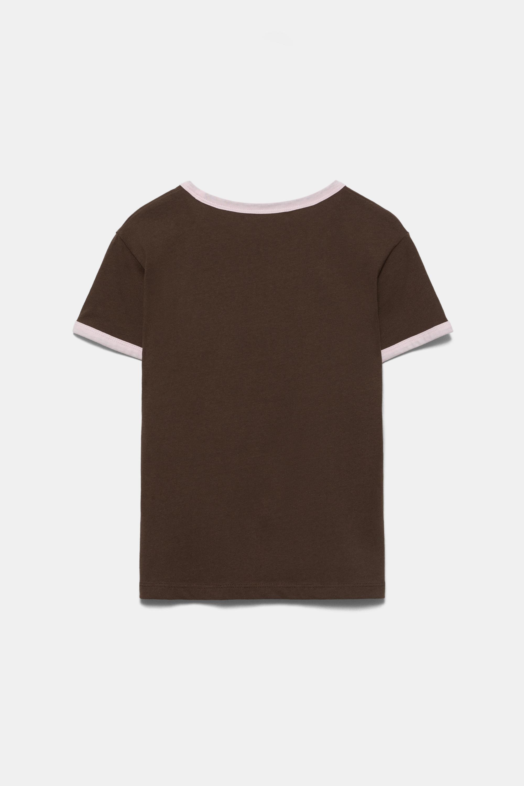 Short sleeve ribbed T-shirt — Brown