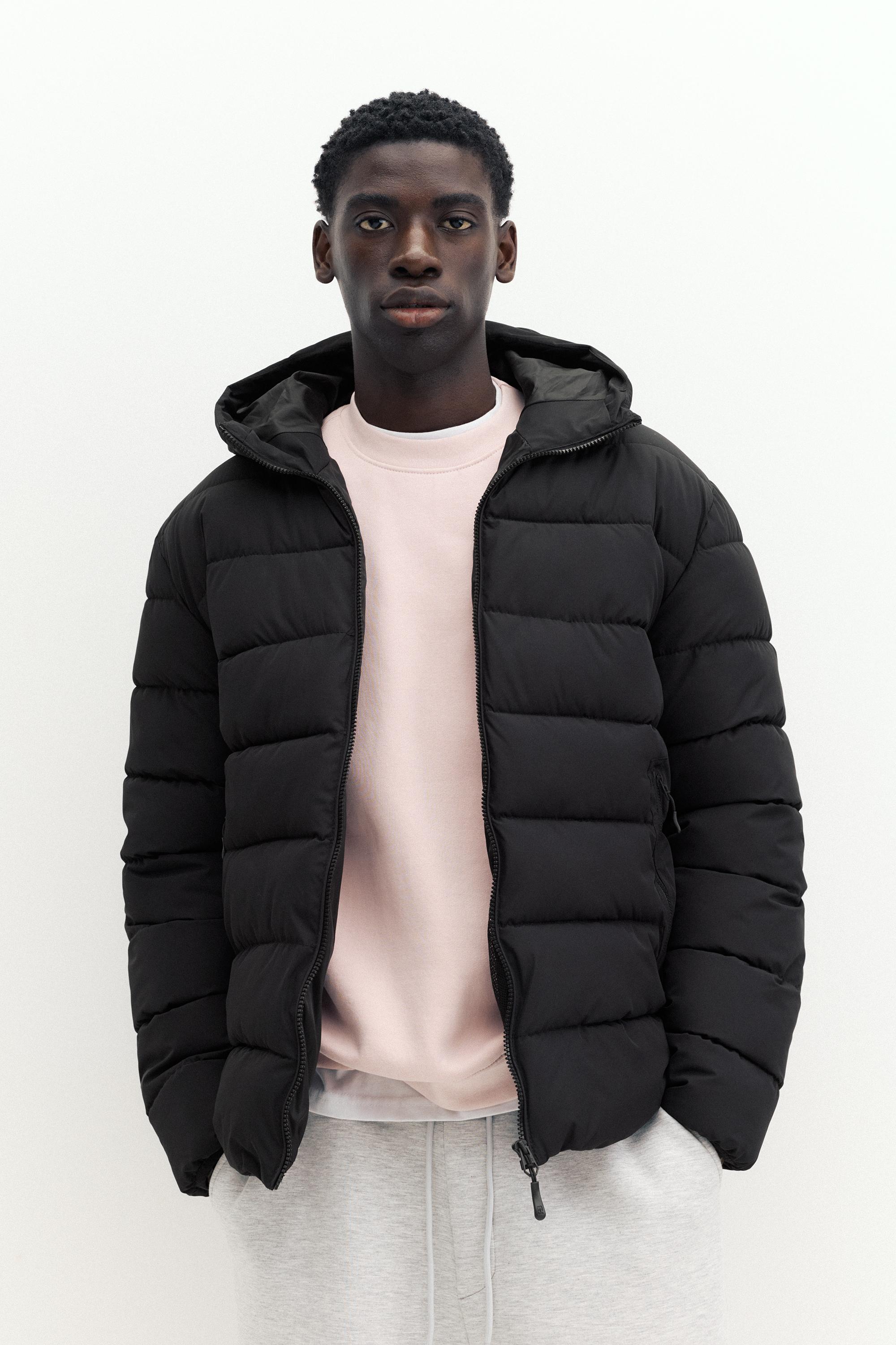 Puffer jacket with hood — Black