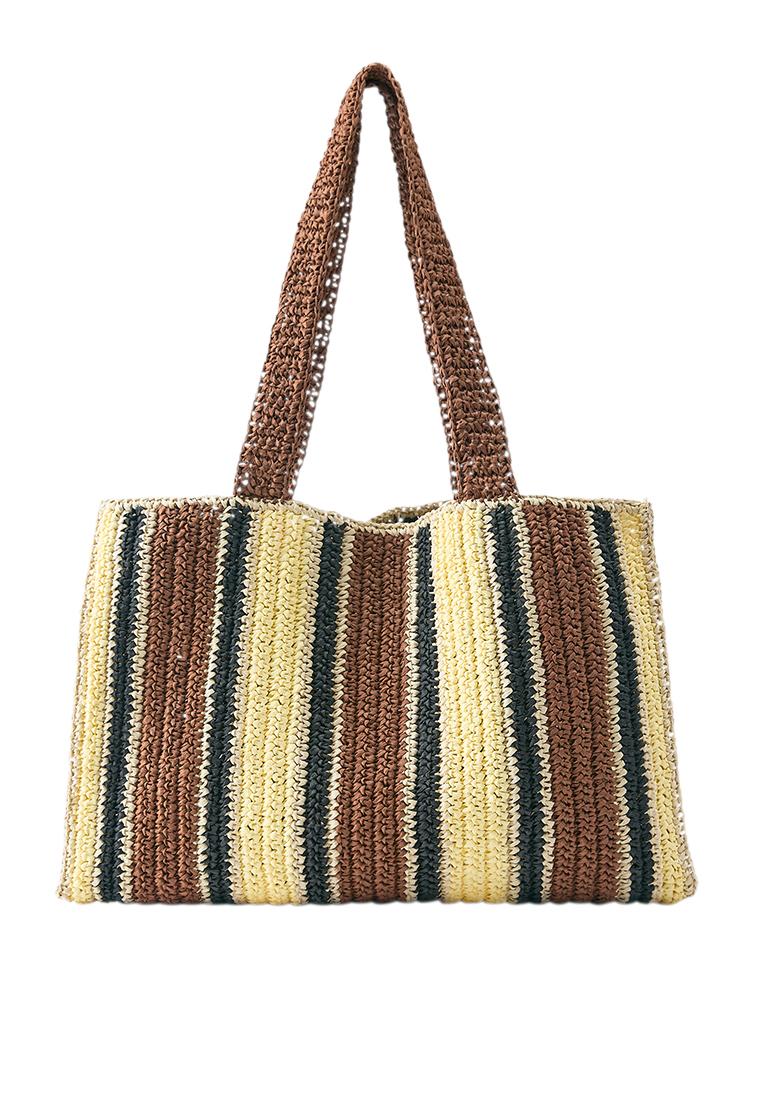 Striped woven tote bag — Brown