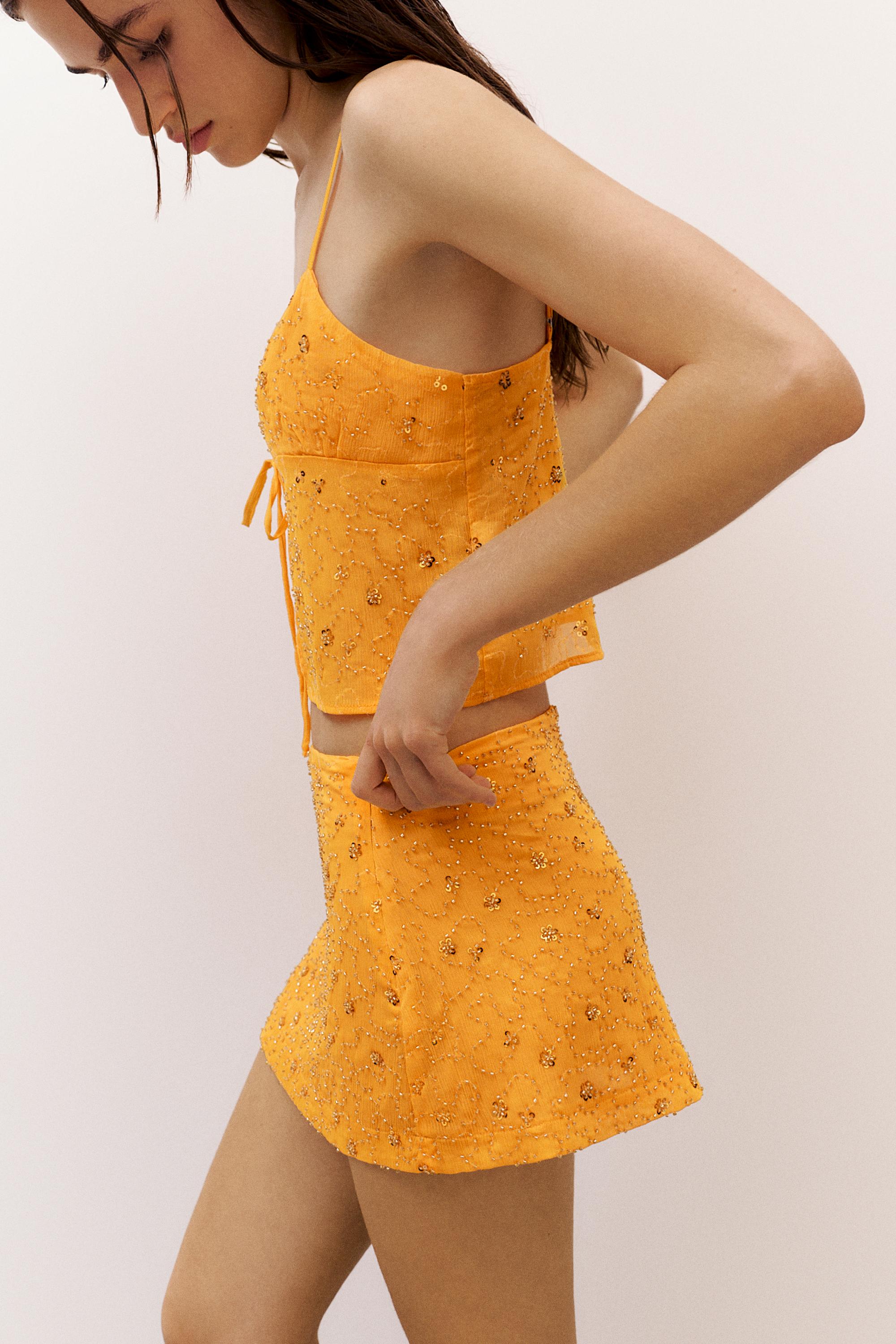 Orange sequin mini skirt — Orange