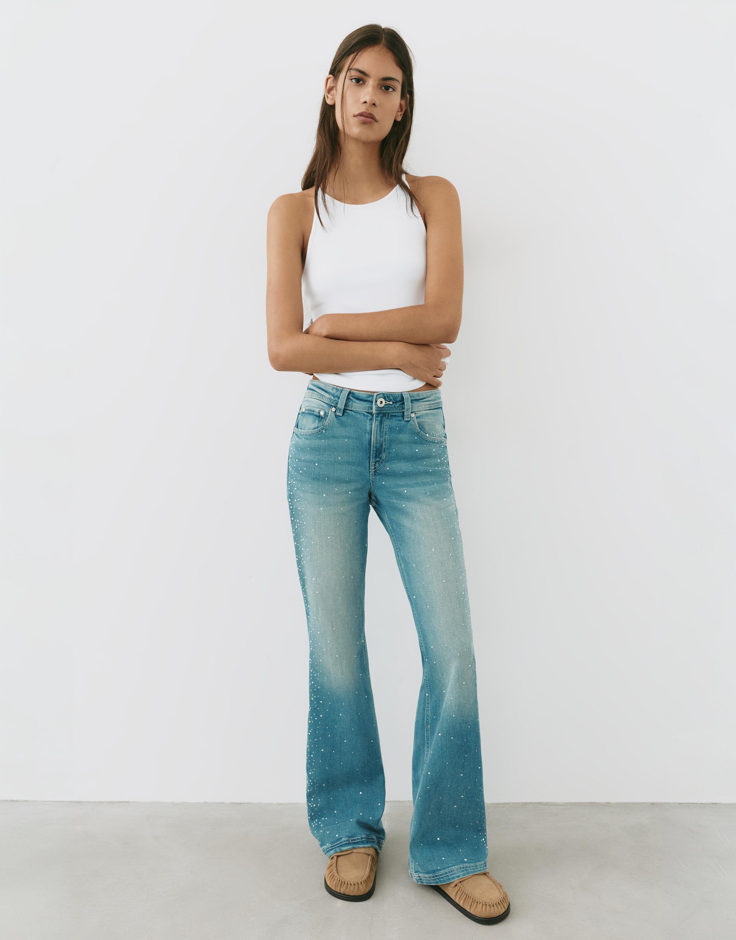 Rhinestone boot-cut jeans — Greenish blue (alternate view)