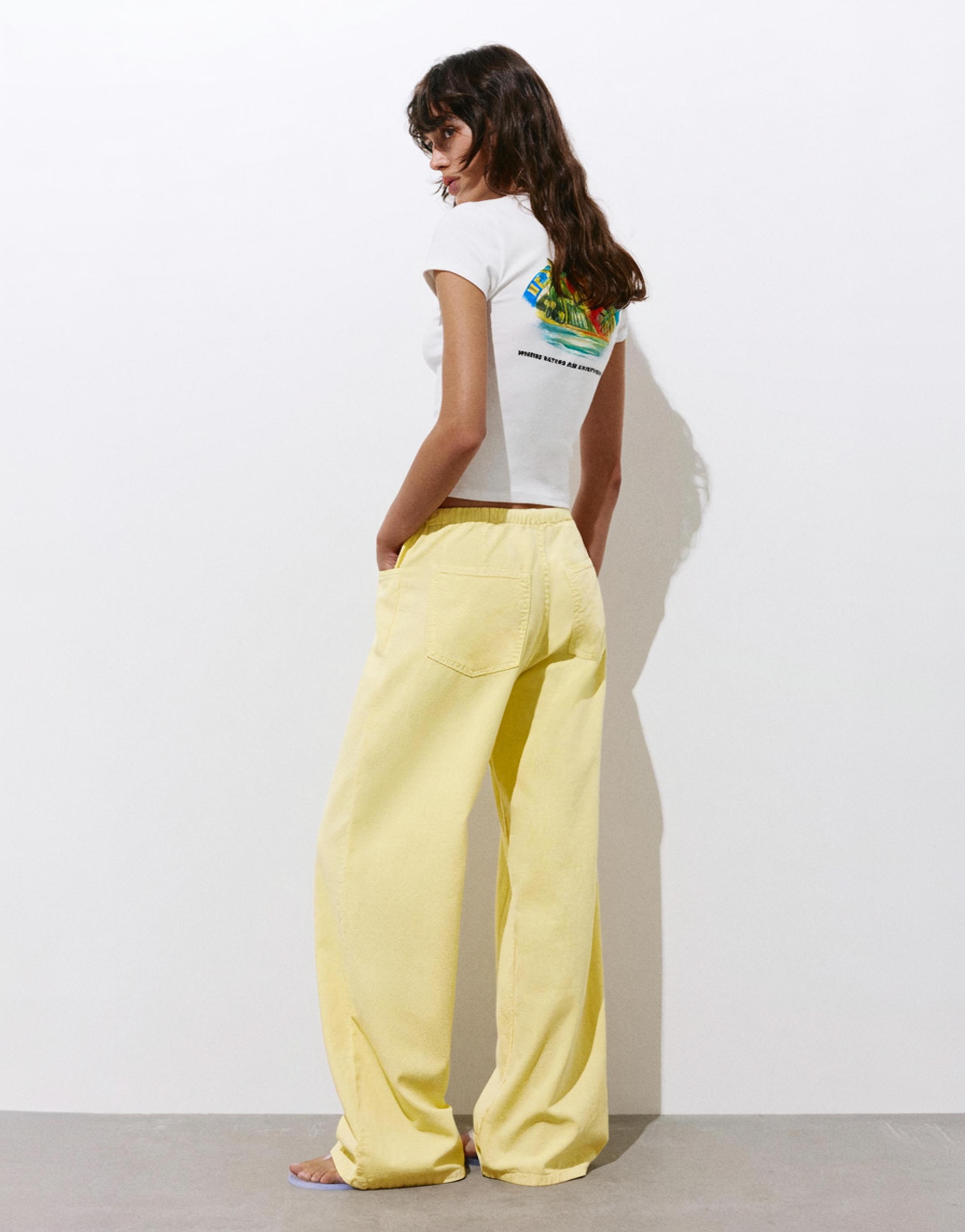 Yellow straight jeans with drawstring — Yellow