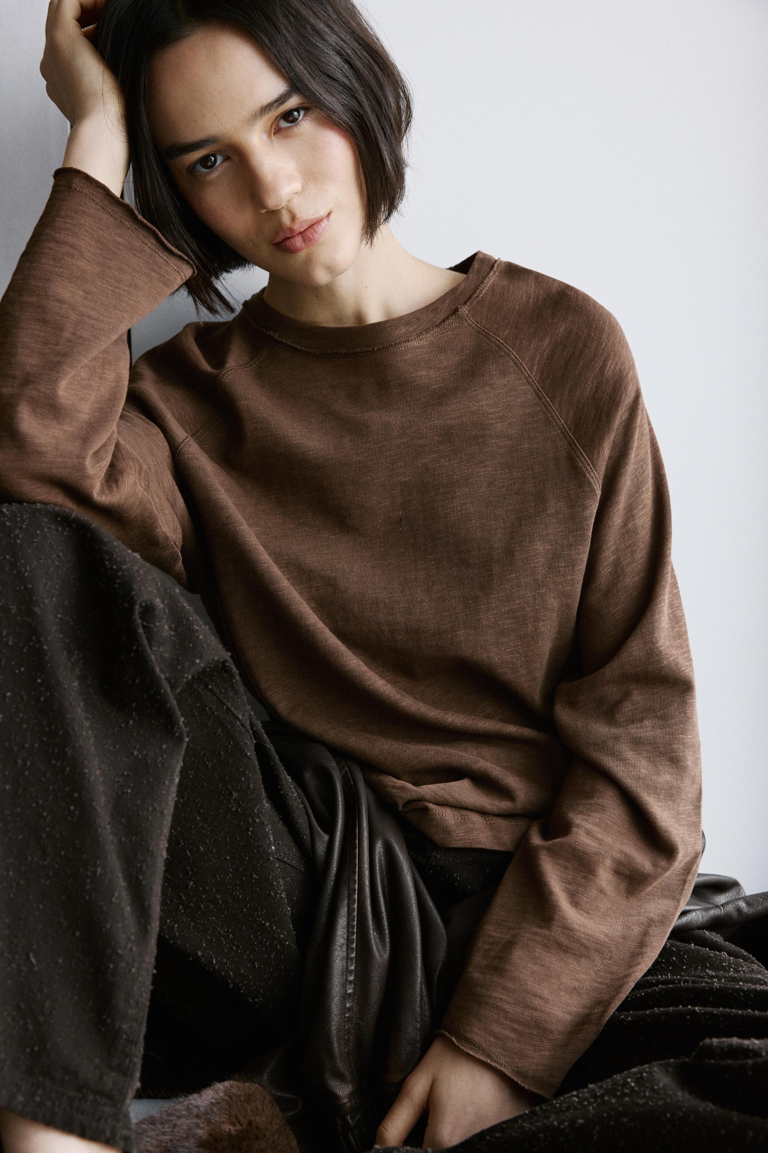 Long sleeve raglan T-shirt — Brown