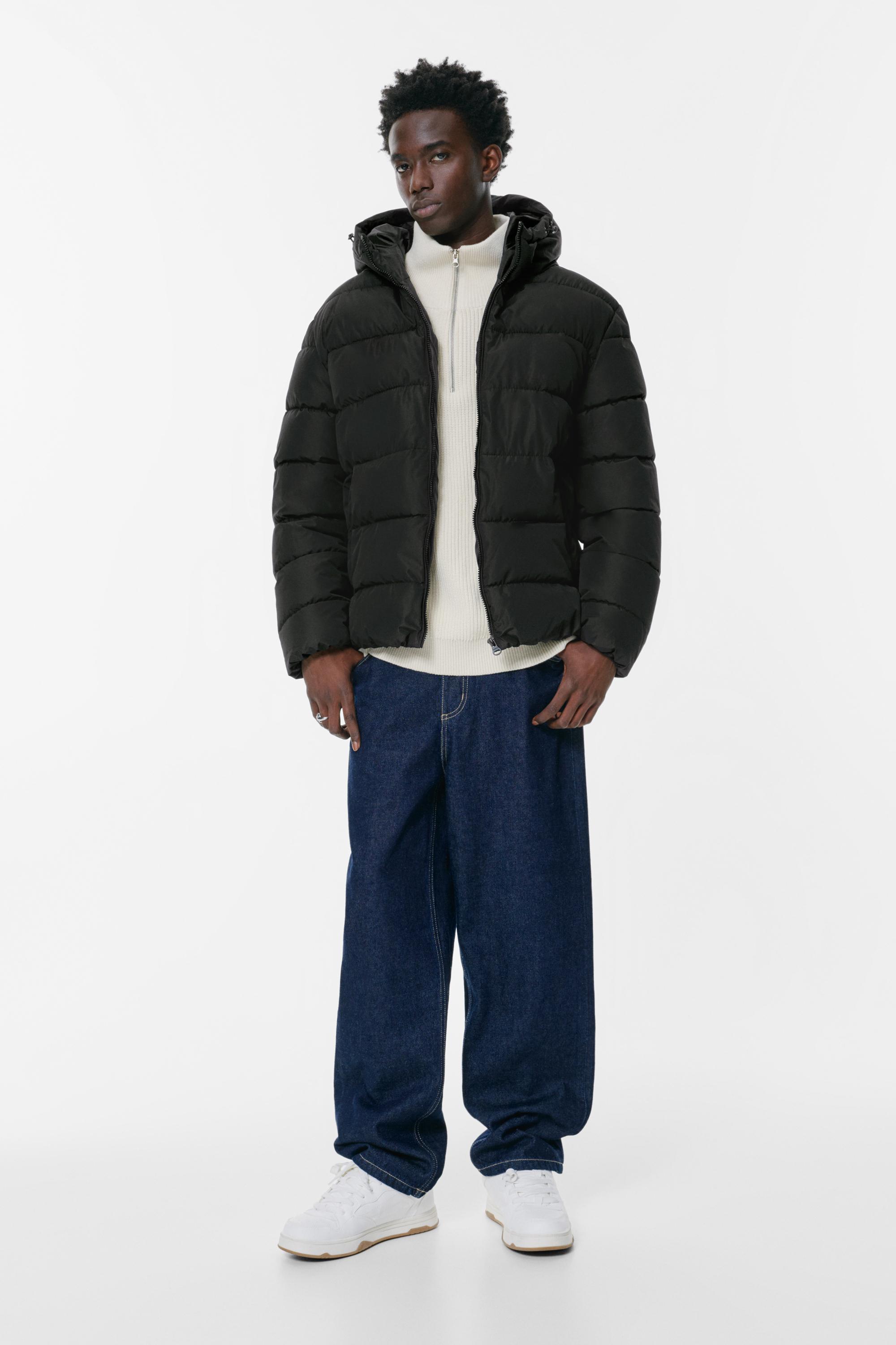 Lightweight puffer jacket with hood — Black