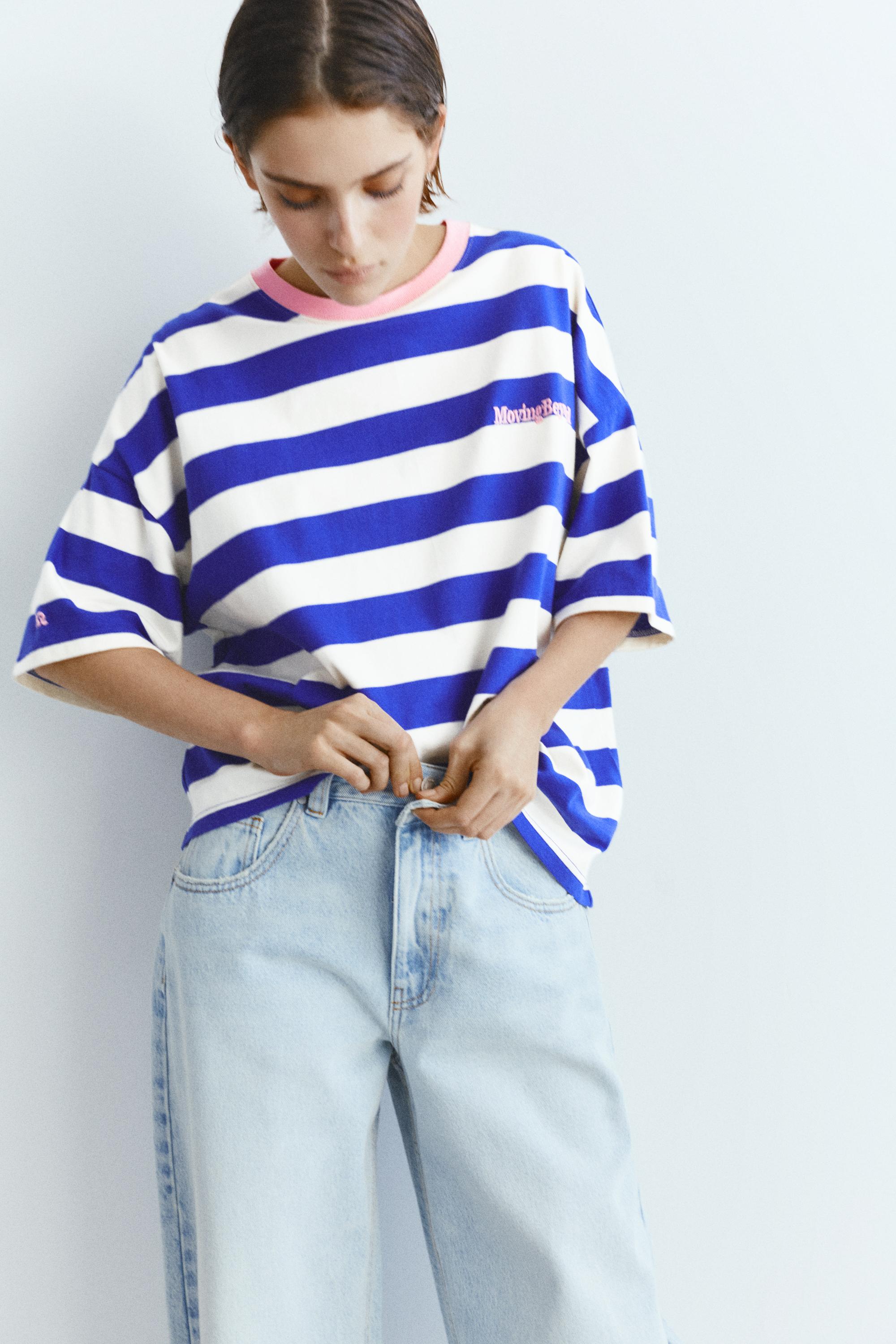 Blue striped T-shirt — Deep blue