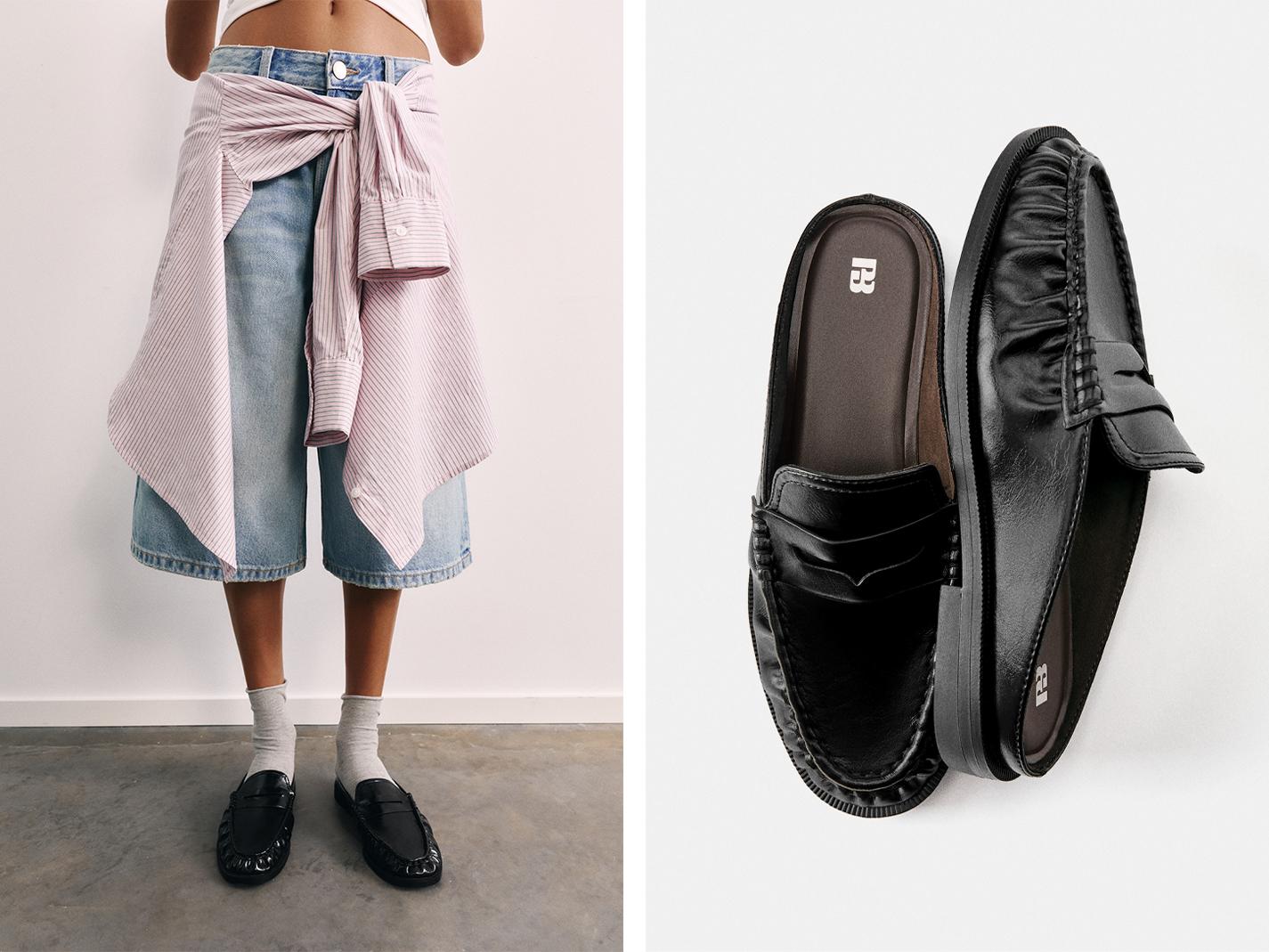 Gathered slingback loafers — Black