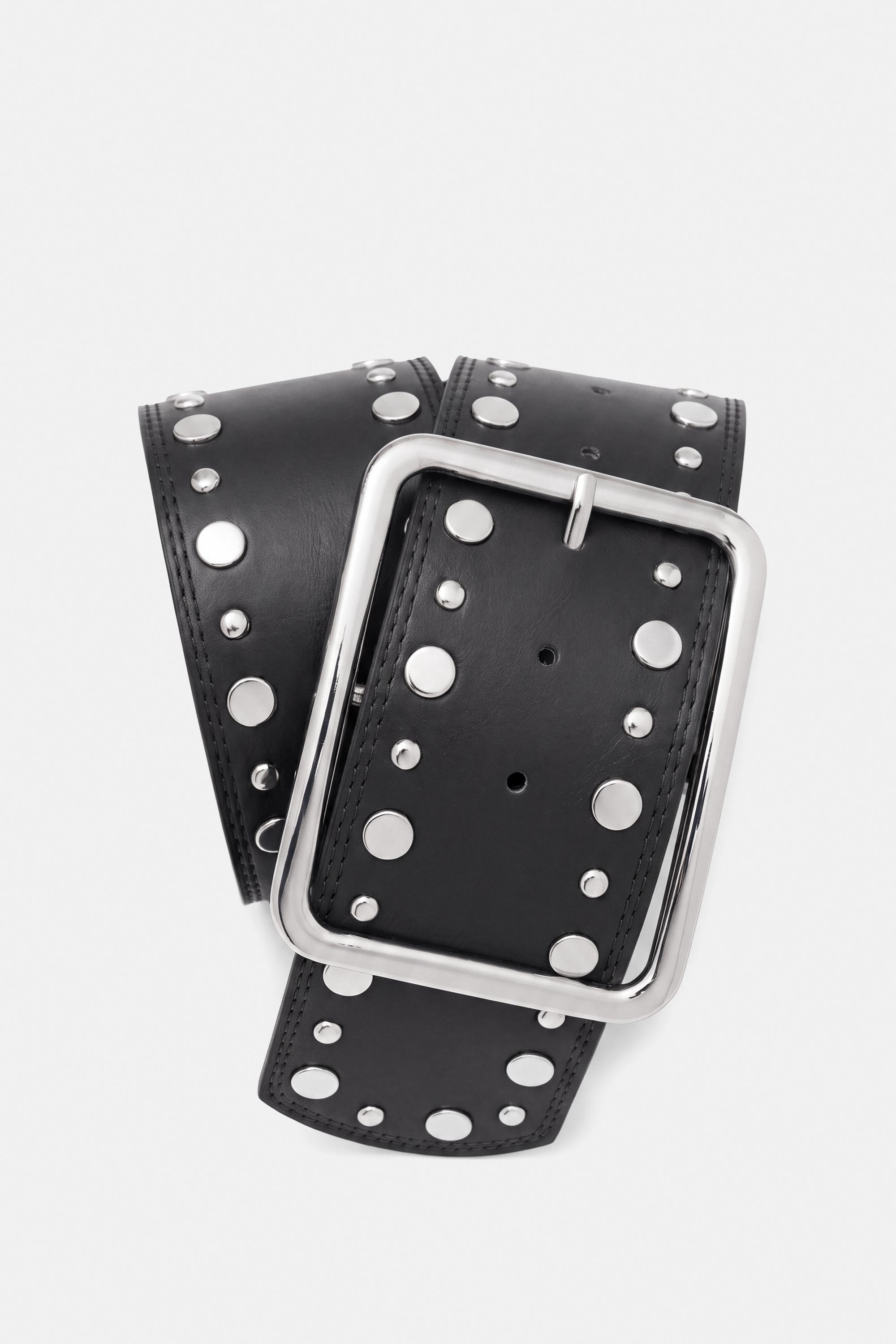 Wide studded belt — Black