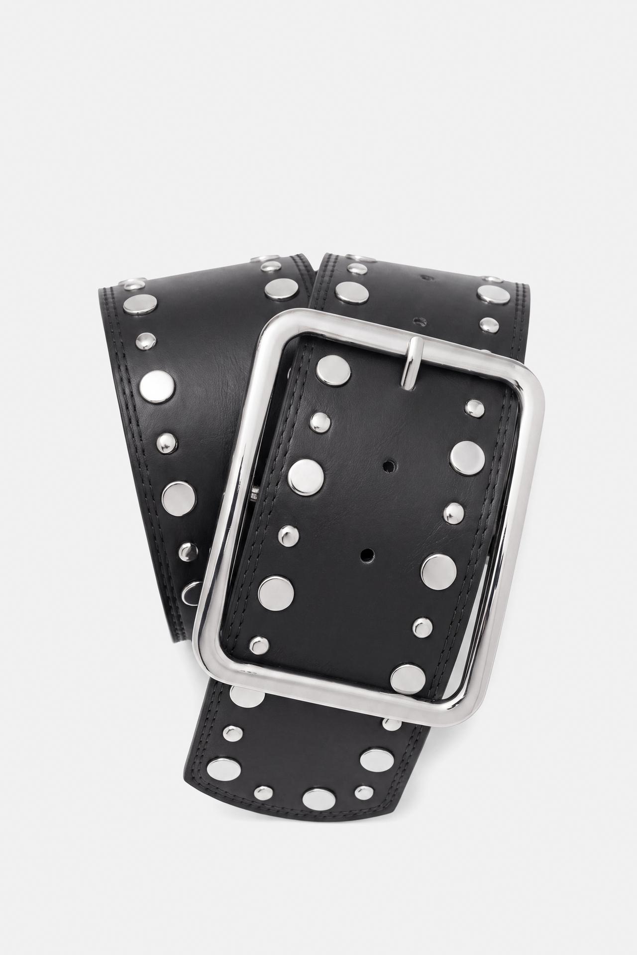 Wide studded belt — Black