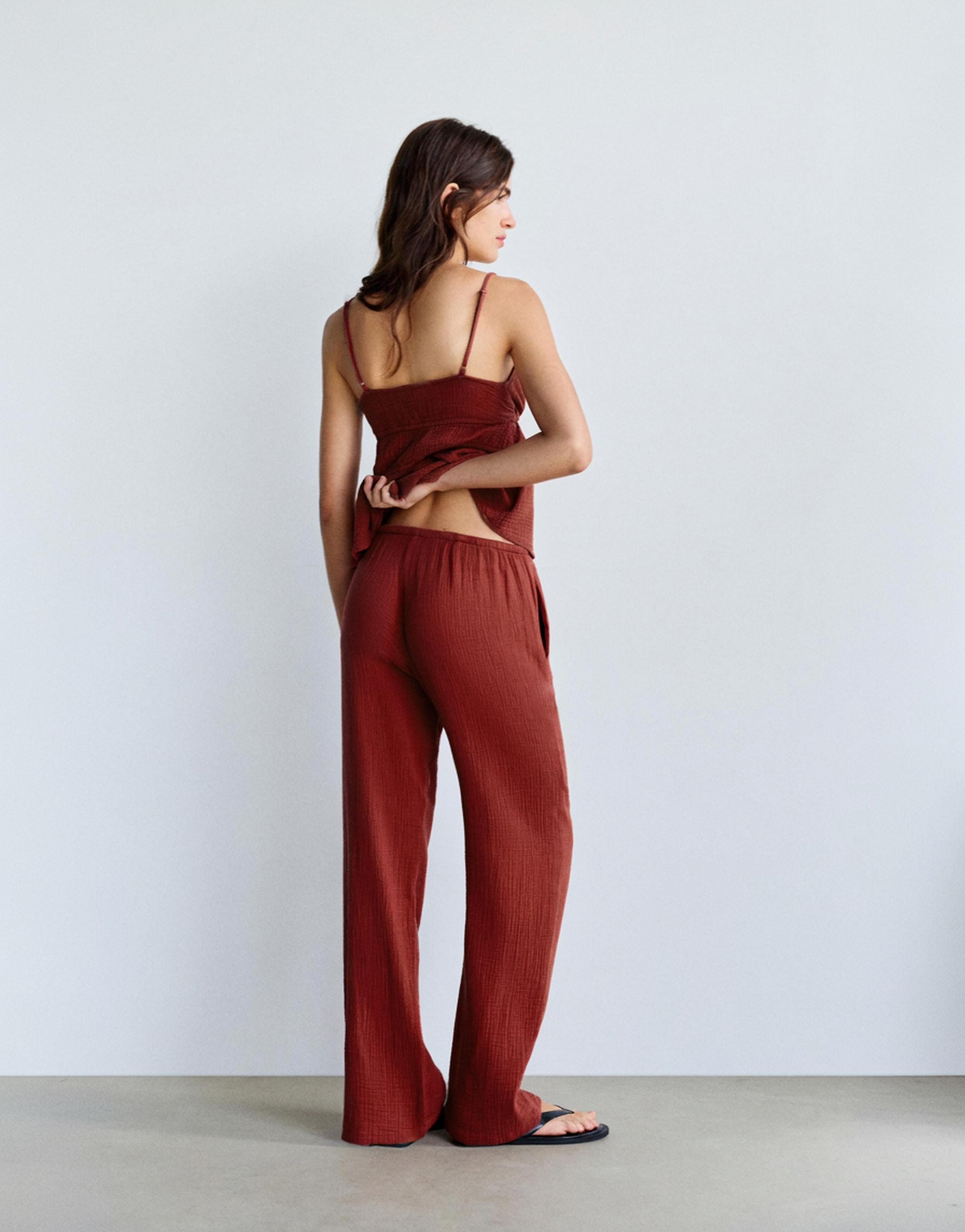 Flowing crepe trousers — Russet