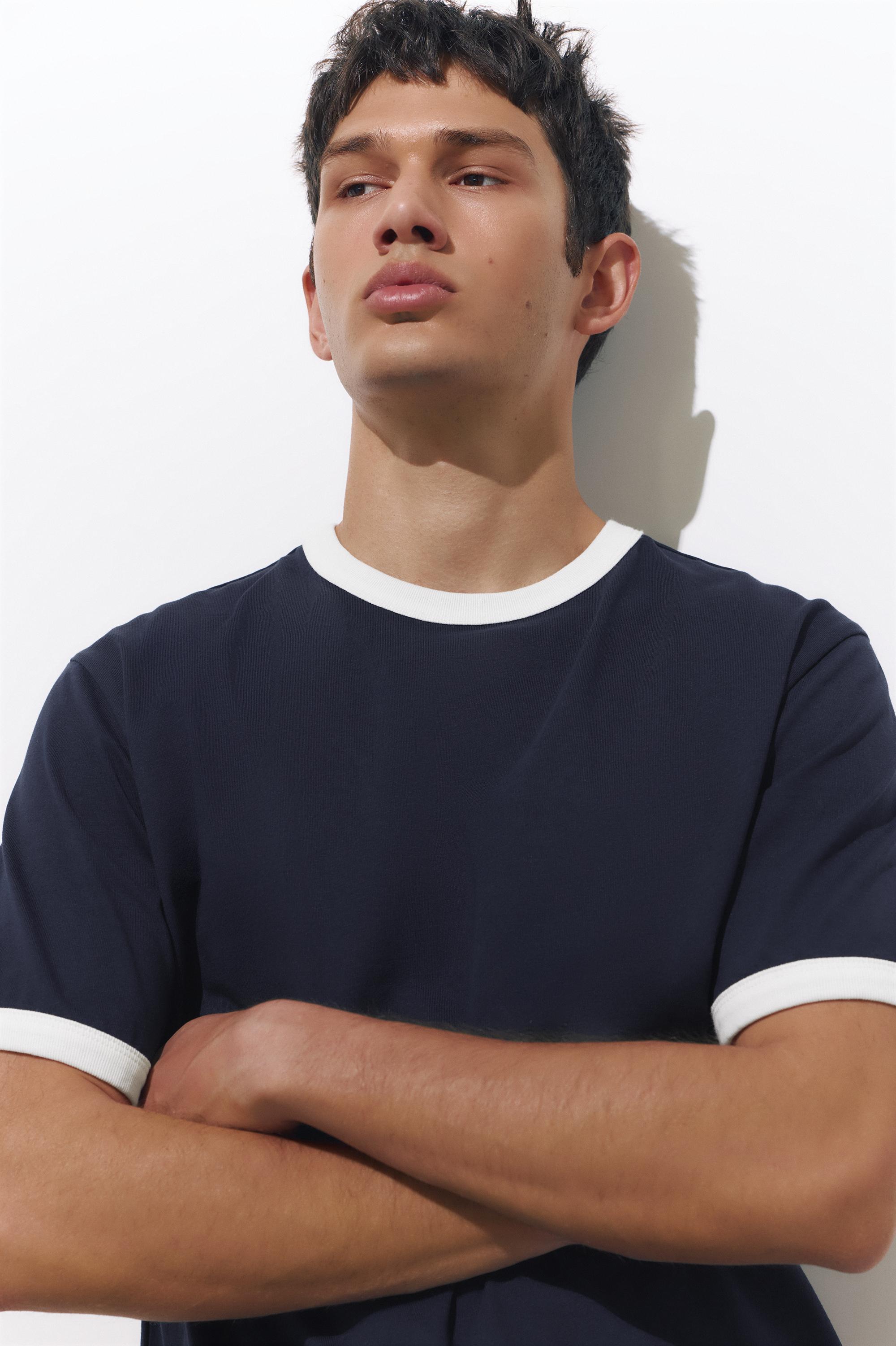 Kontrast ribana tişört - Görsel 12